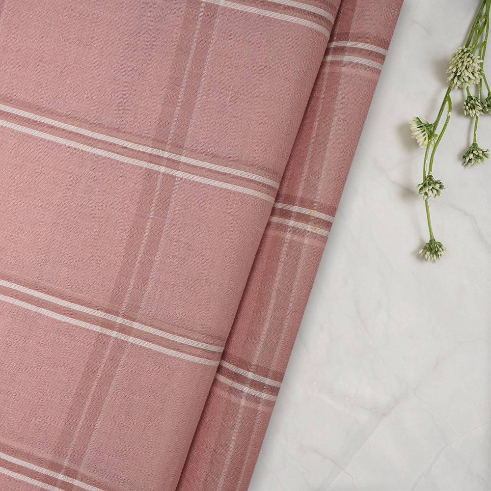 Baby Pink Color Fancy Check Pattern Pure Woven Cotton Voile Fabric