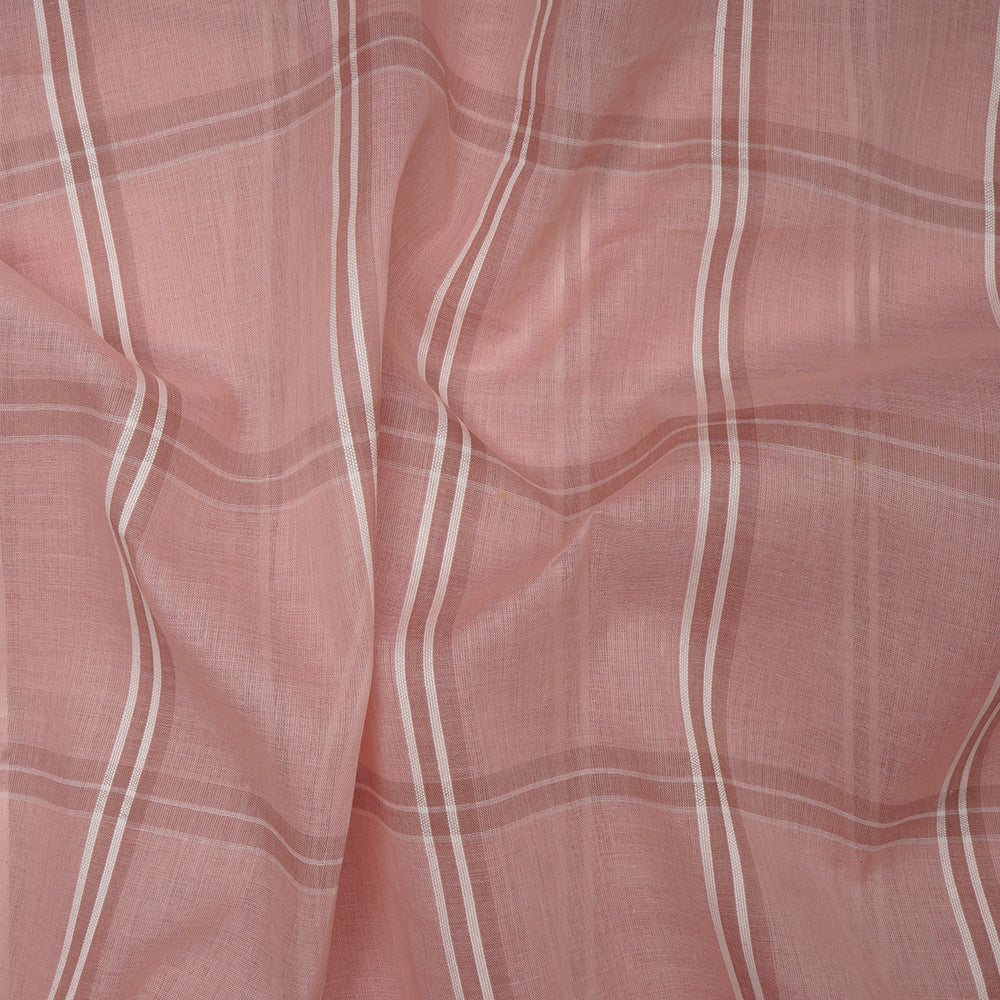 Baby Pink Color Fancy Check Pattern Pure Woven Cotton Voile Fabric