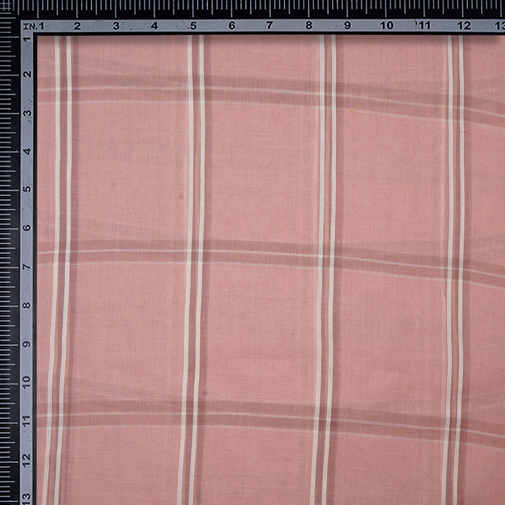 Baby Pink Color Fancy Check Pattern Pure Woven Cotton Voile Fabric