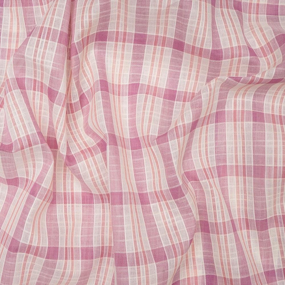 Pink Lavender Color Fancy Check Pattern Pure Woven Cotton Voile Fabric