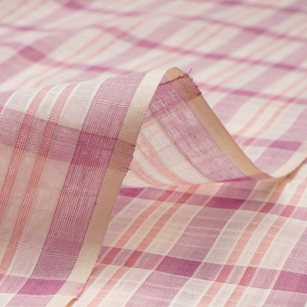 Pink Lavender Color Fancy Check Pattern Pure Woven Cotton Voile Fabric