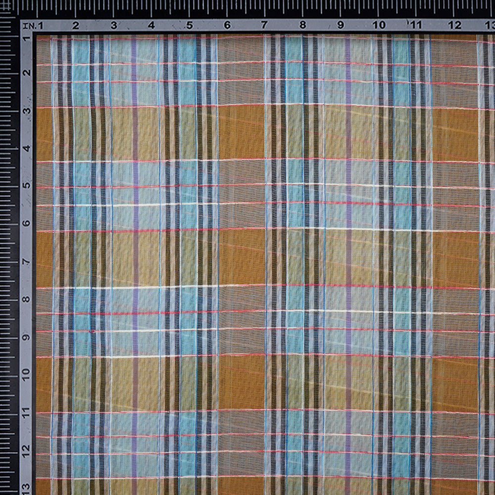 Multi Color Fancy Check Pattern Woven Pure Cotton Voile Fabric