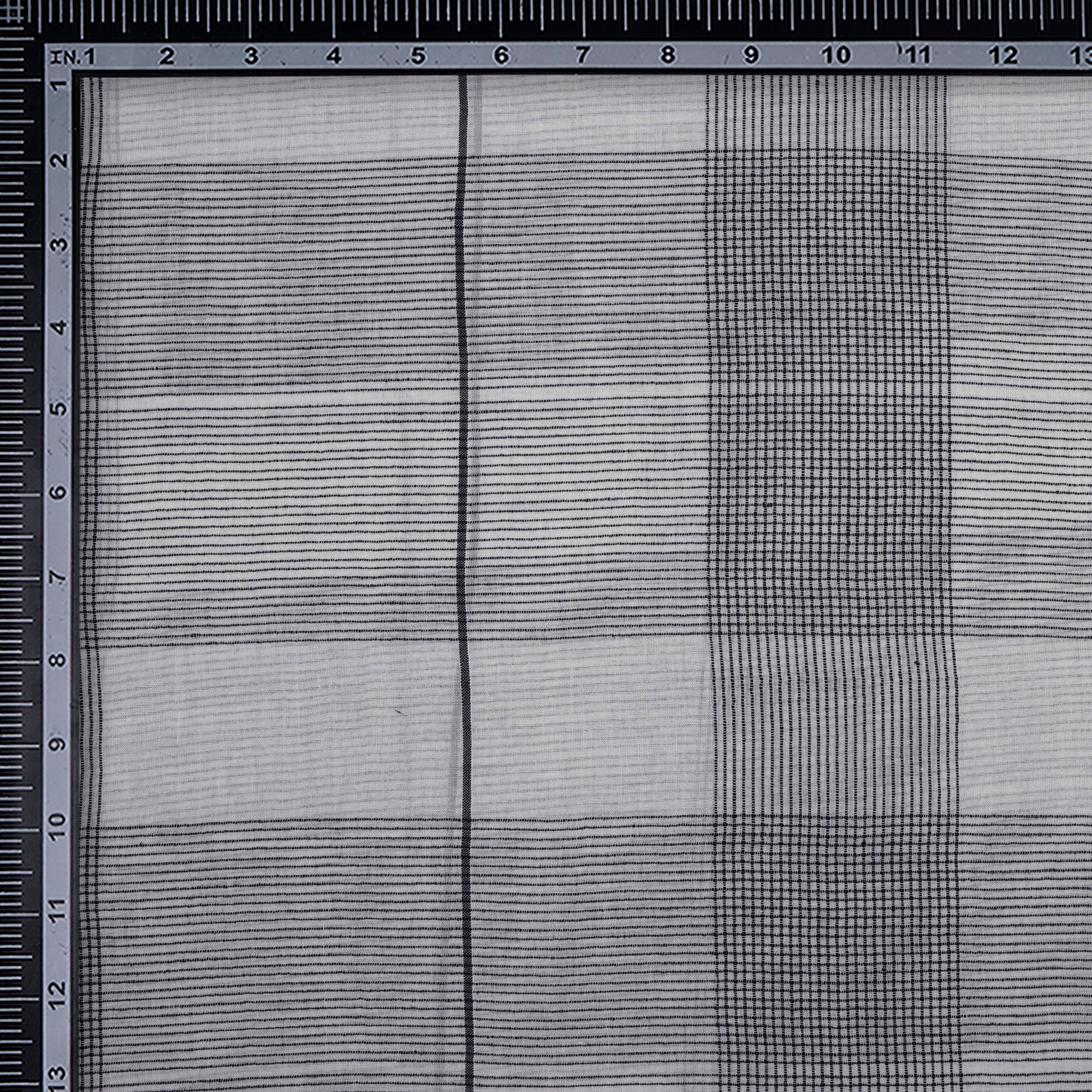 Off-White Striped Check Pattern Handwoven Muslin Cotton Fabric