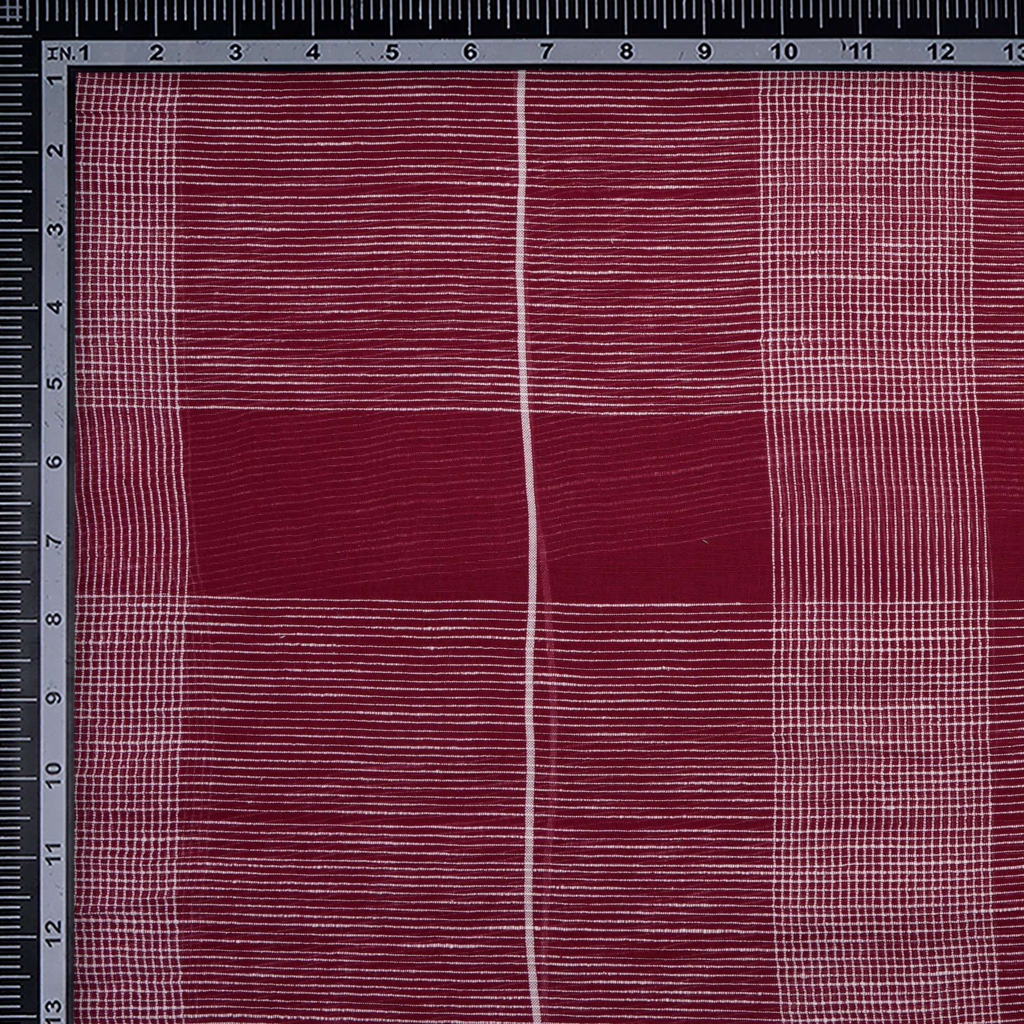 Red Striped Check Pattern Handwoven Muslin Cotton Fabric