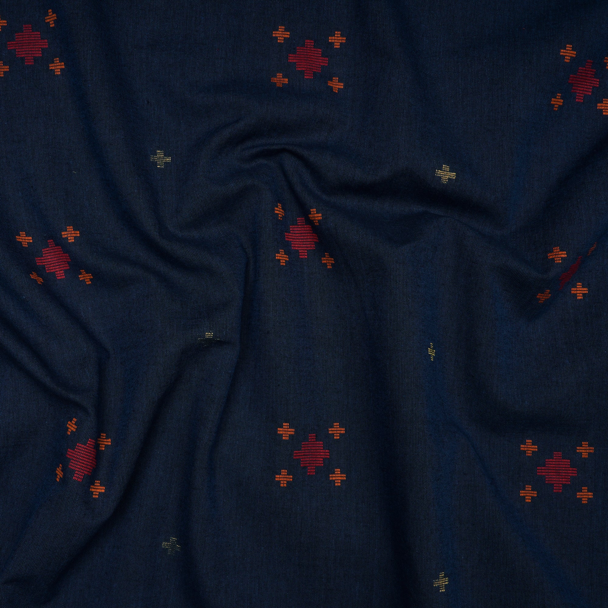 Navy Blue Geometric Pattern Yarn Dyed Cutwork Fancy South Cotton Fabric