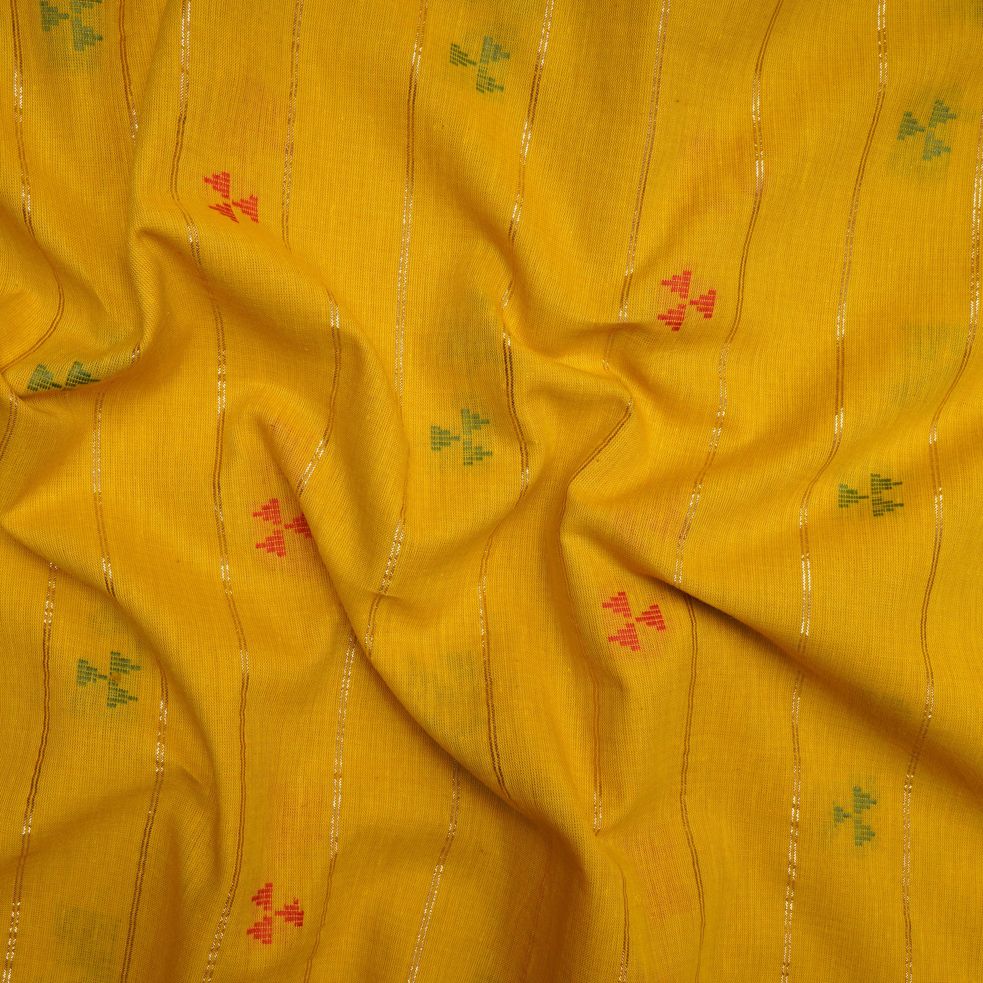 Yellow Geometric Pattern Yarn Dyed Cutwork Fancy South Cotton Fabric
