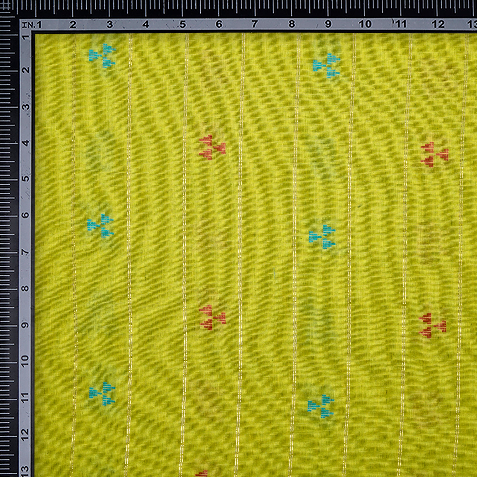 Lime Green Geometric Pattern Yarn Dyed Cutwork Fancy South Cotton Fabric