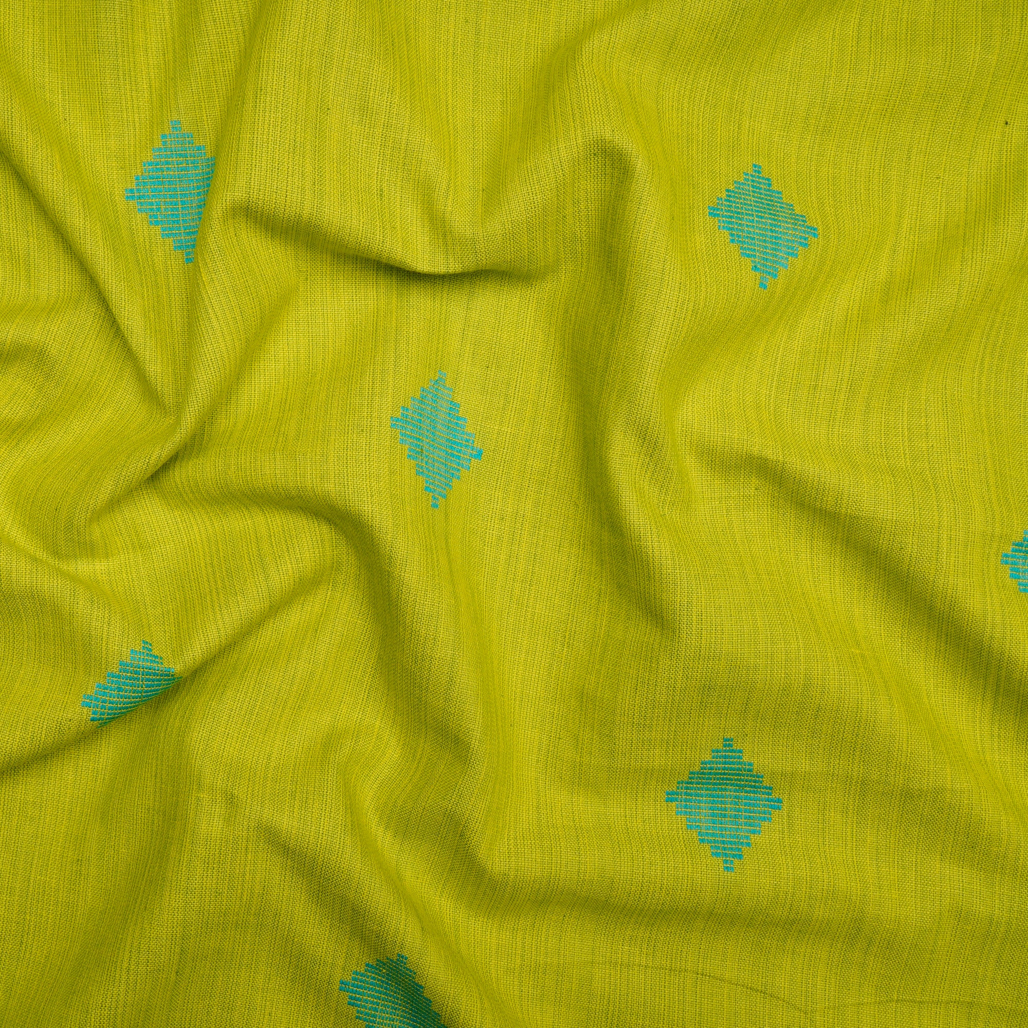 Lime Green Geometric Pattern Yarn Dyed Fancy Cutwork South Cotton Fabric