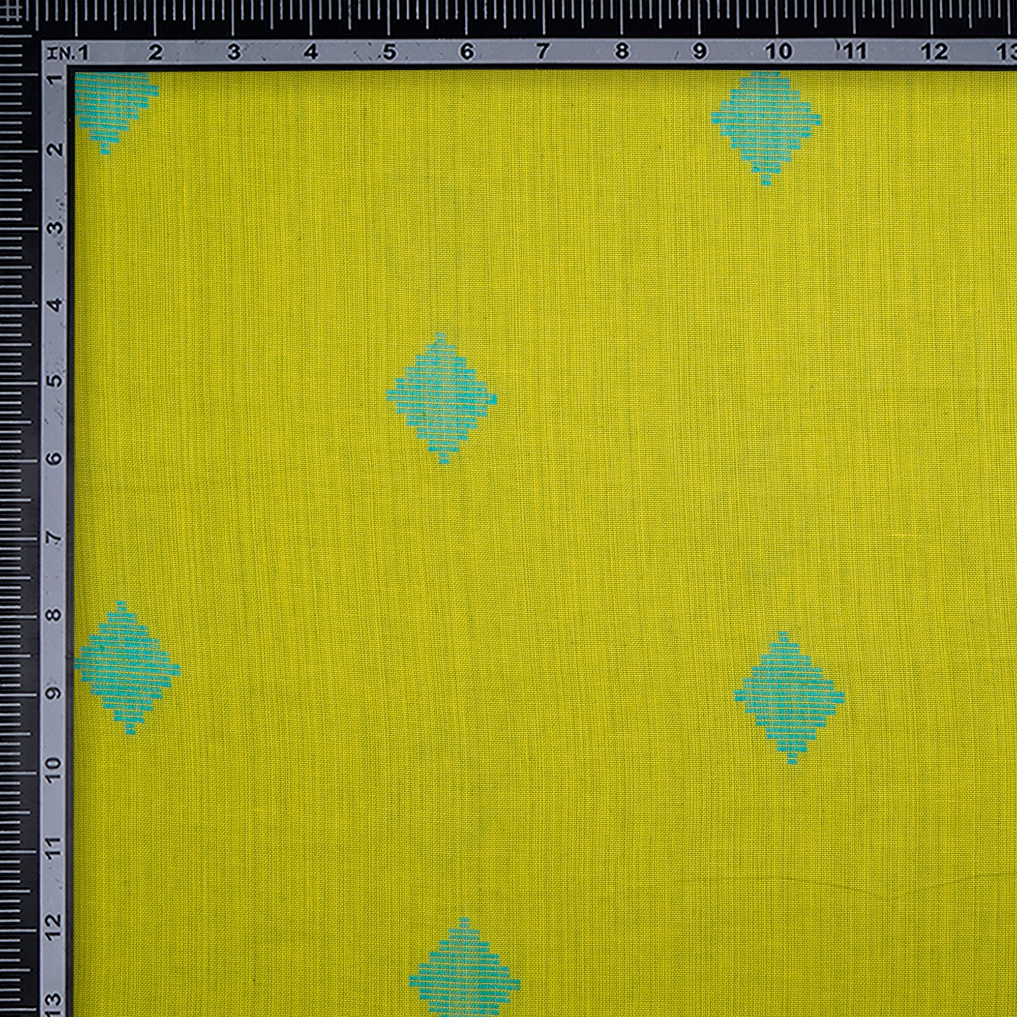 Lime Green Geometric Pattern Yarn Dyed Fancy Cutwork South Cotton Fabric