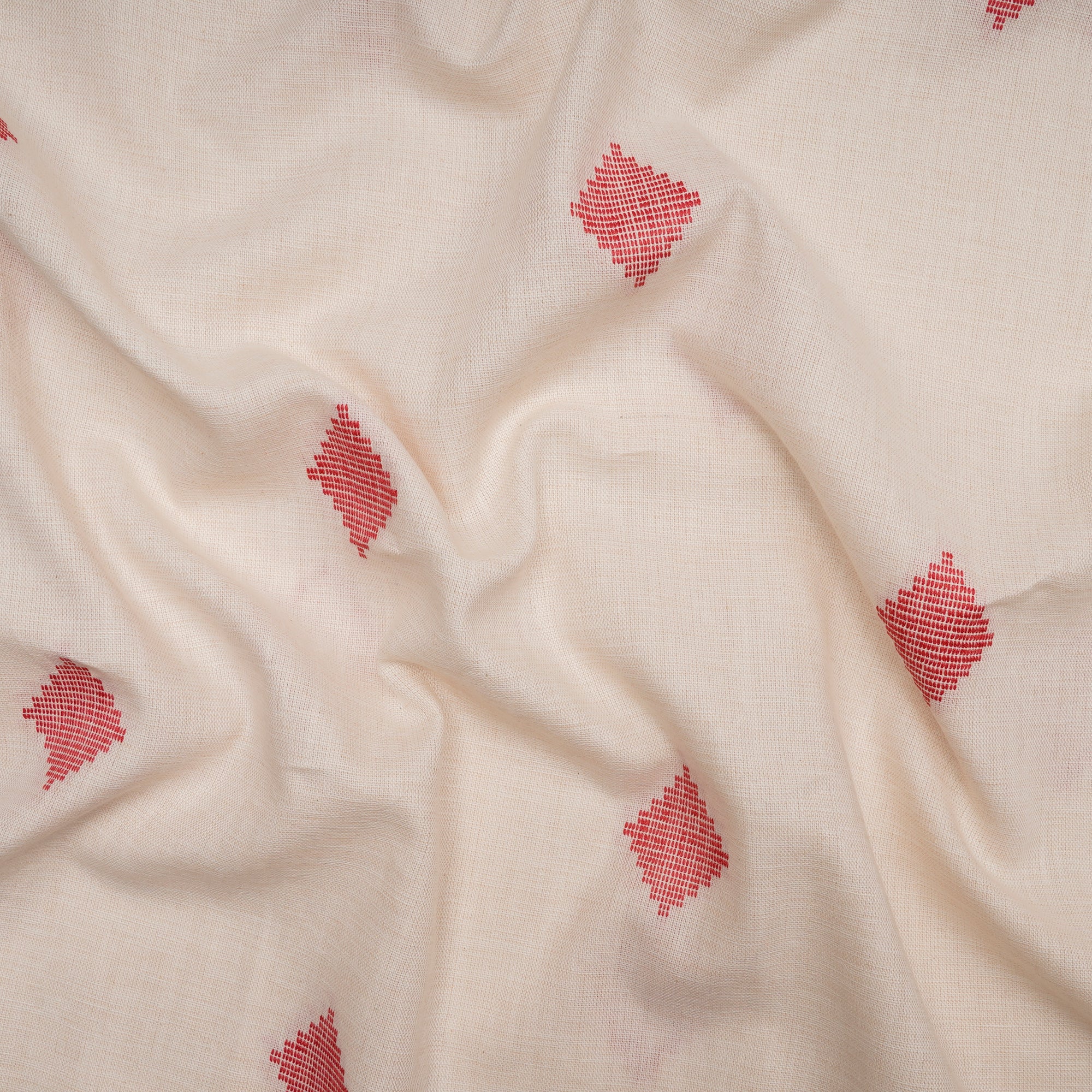 Off White Geometric Pattern Yarn Dyed Fancy Cutwork South Cotton Fabric