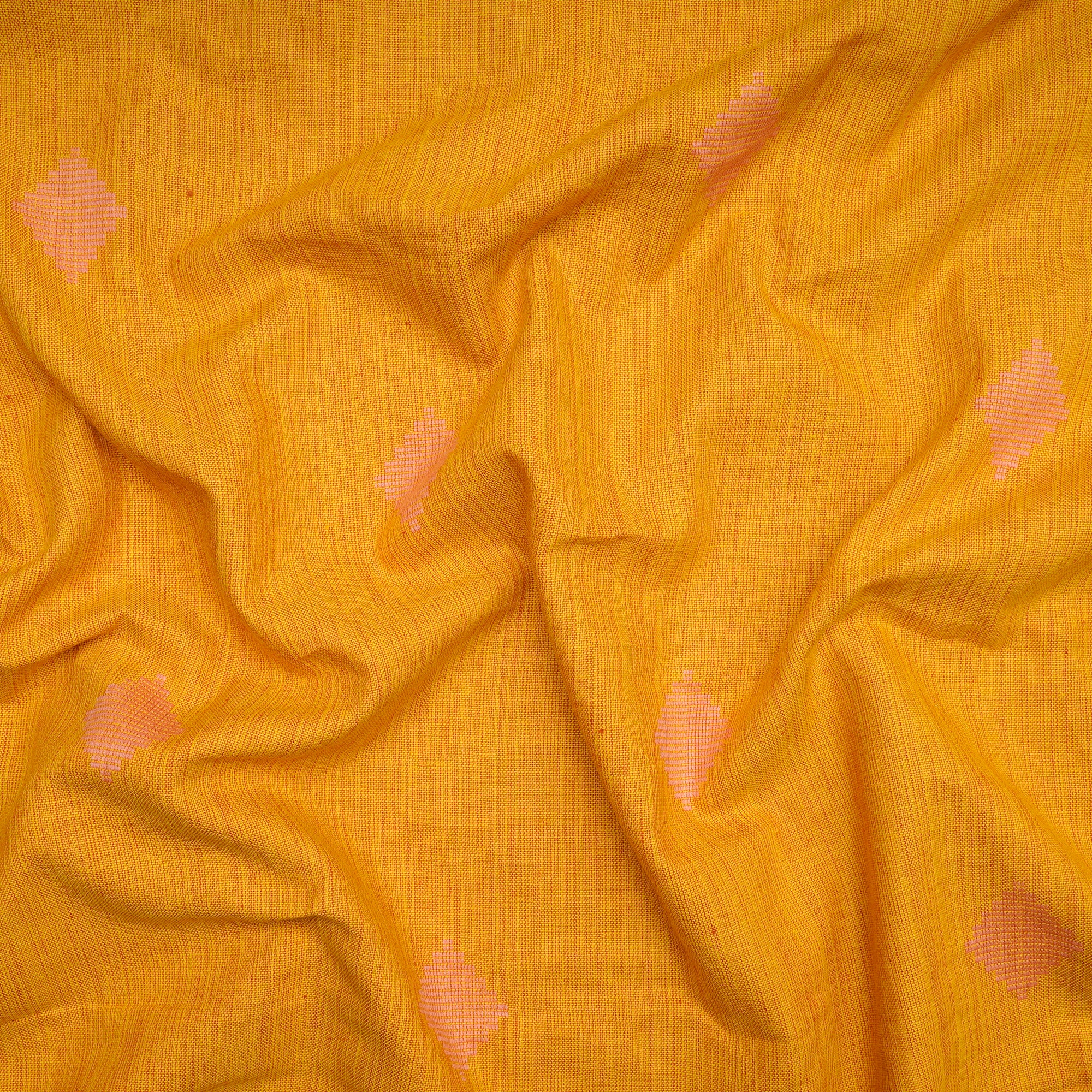 Mustard Geometric Pattern Yarn Dyed Fancy Cutwork South Cotton Fabric