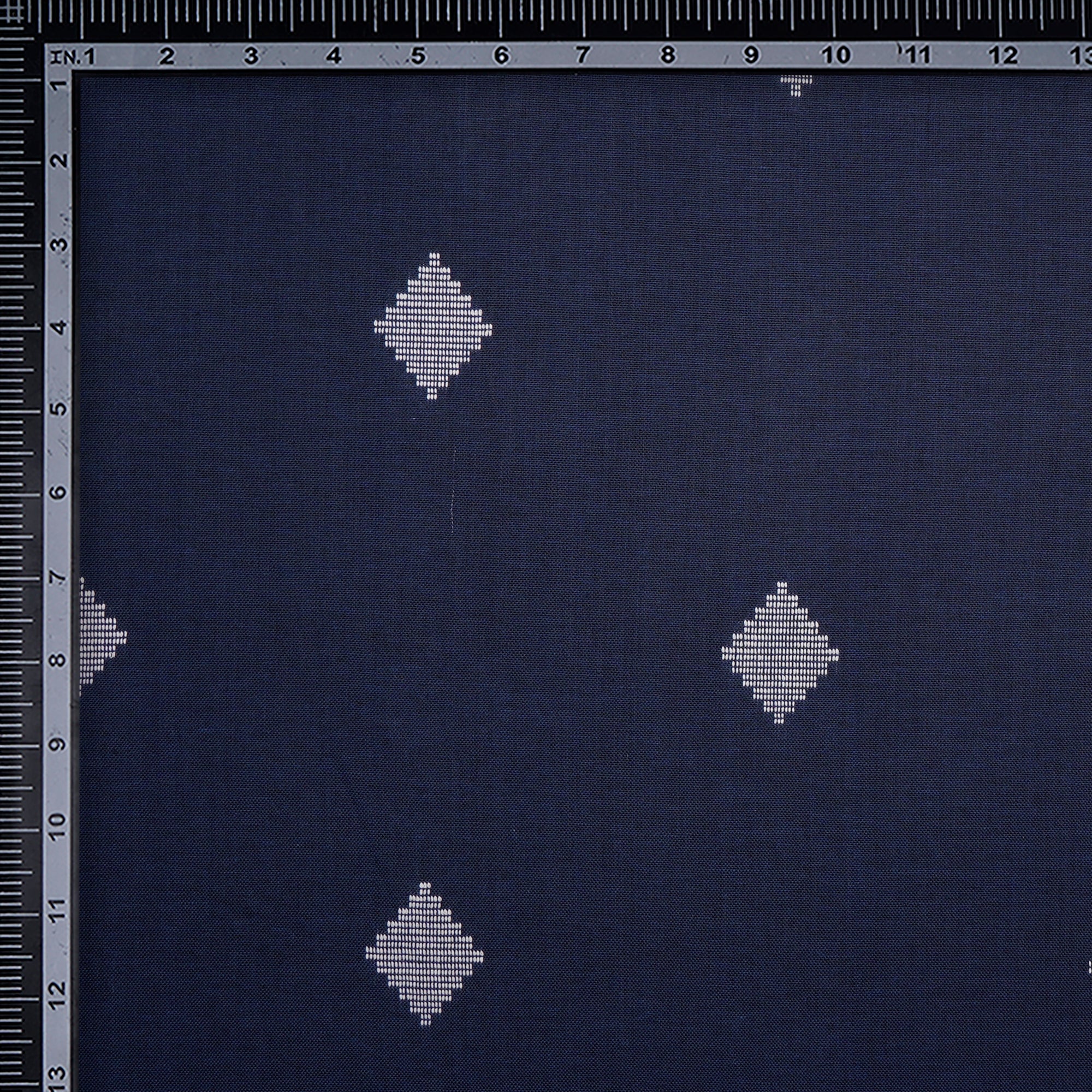 Navy Blue Geometric Pattern Yarn Dyed Fancy Cutwork South Cotton Fabric
