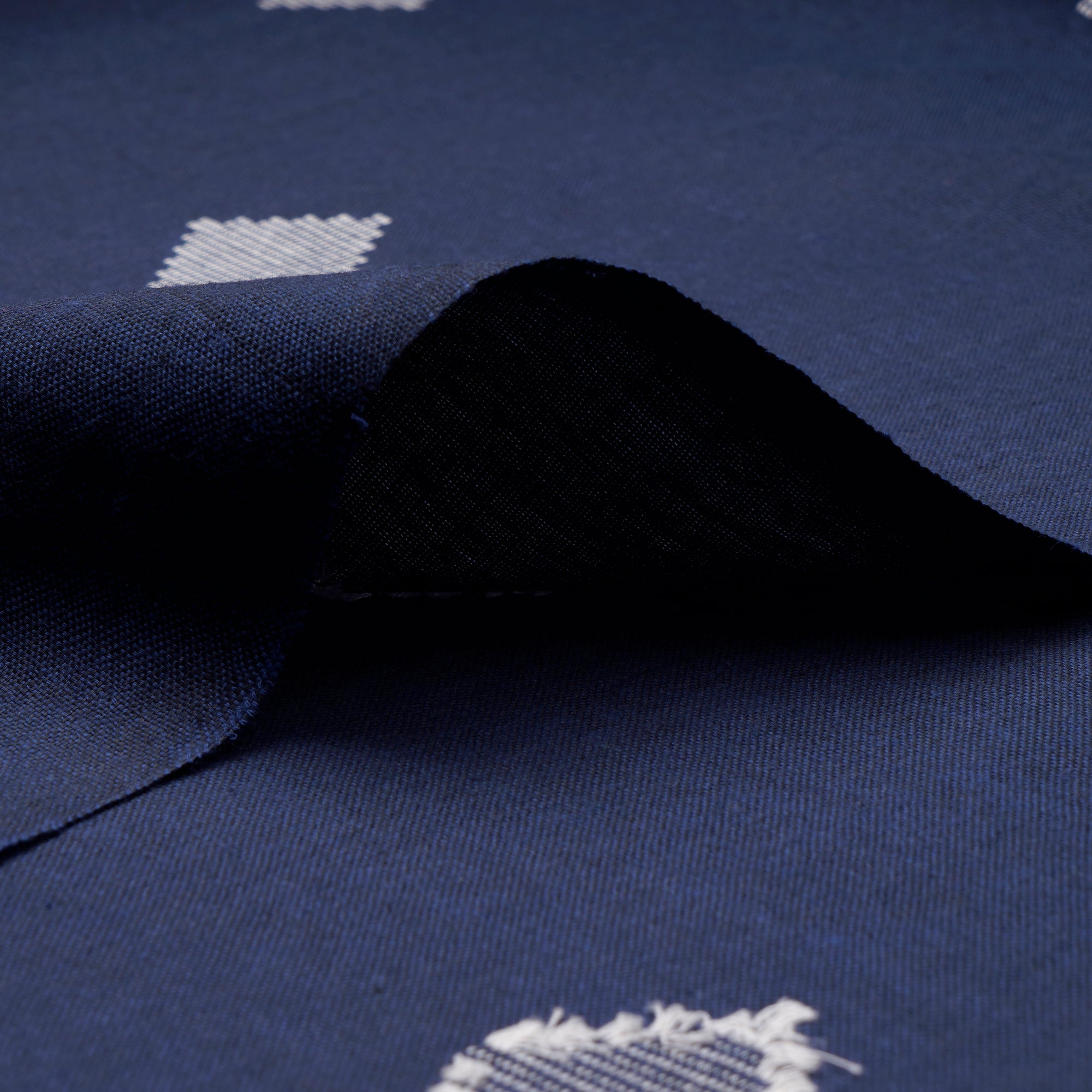 Navy Blue Geometric Pattern Yarn Dyed Fancy Cutwork South Cotton Fabric