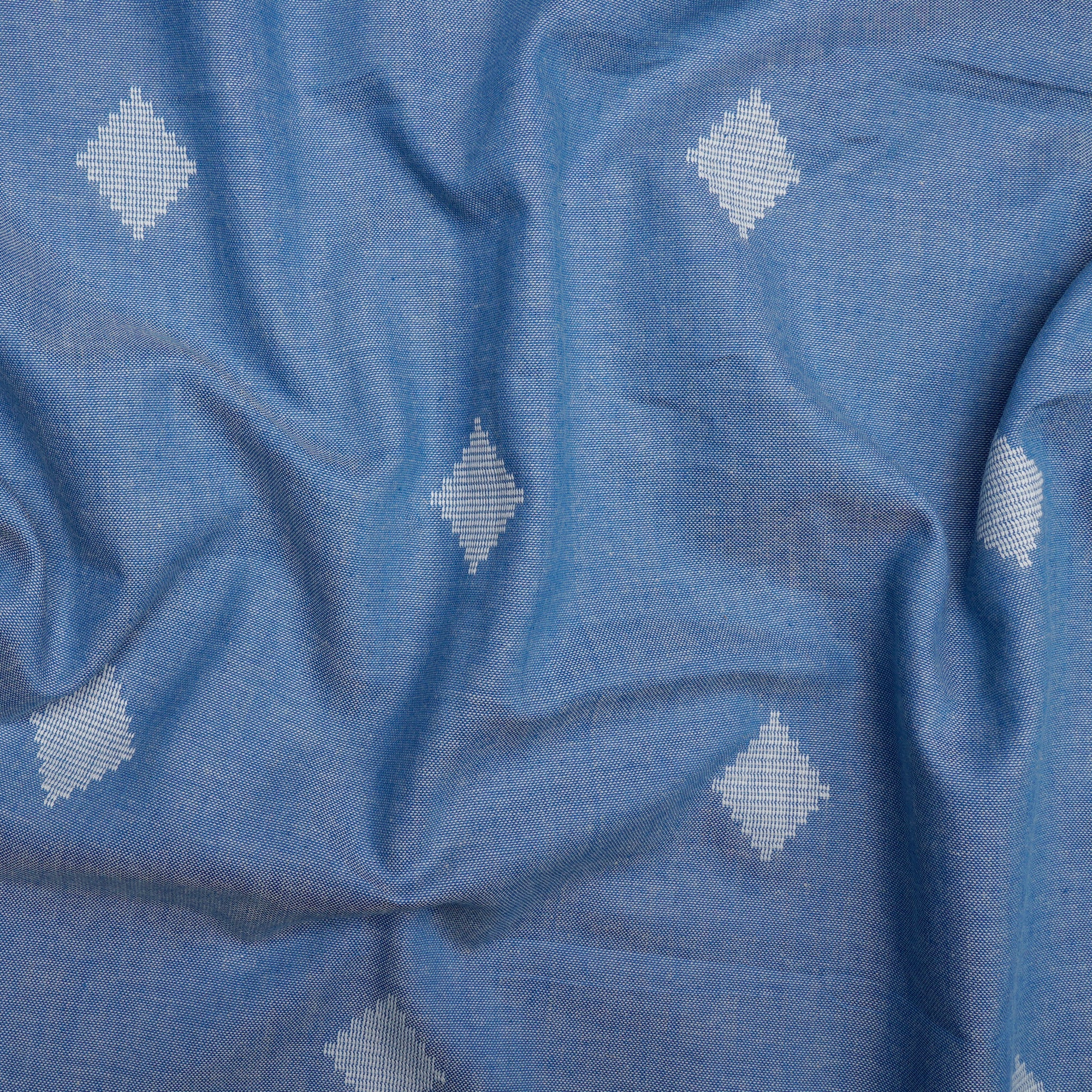 Dusk Blue Geometric Pattern Yarn Dyed Fancy Cutwork South Cotton Fabric