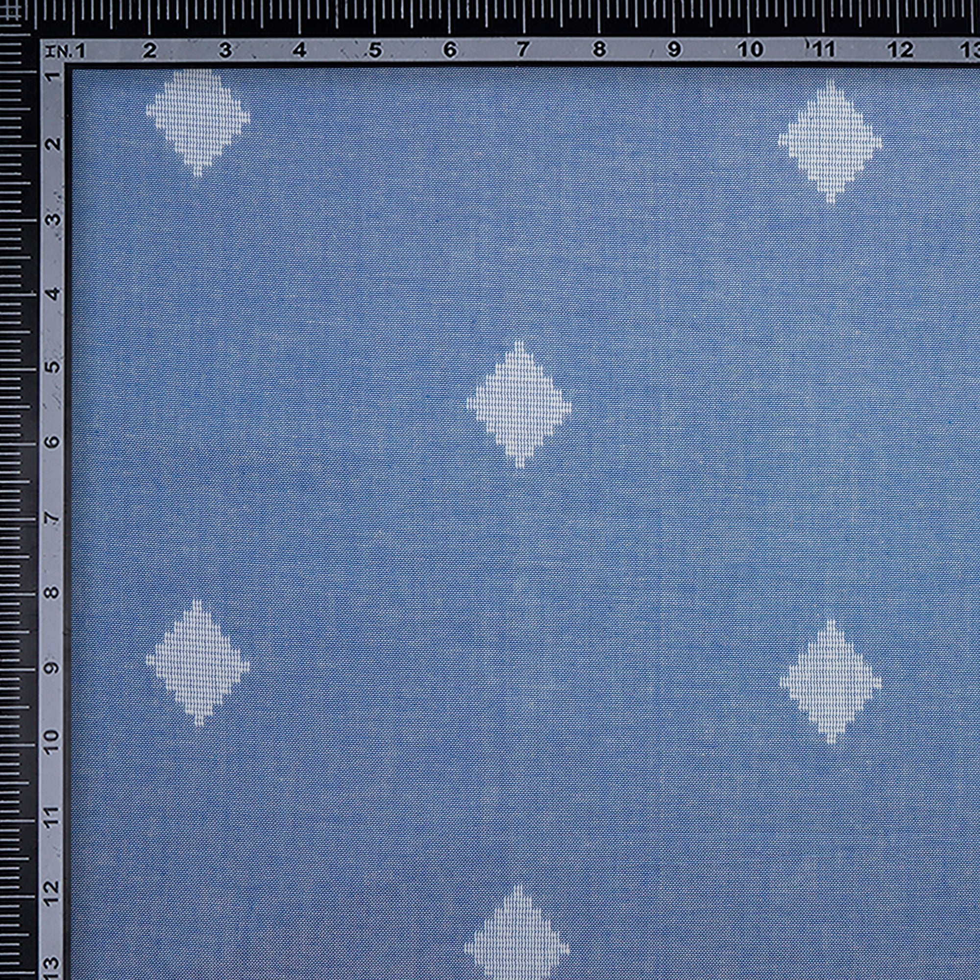 Dusk Blue Geometric Pattern Yarn Dyed Fancy Cutwork South Cotton Fabric