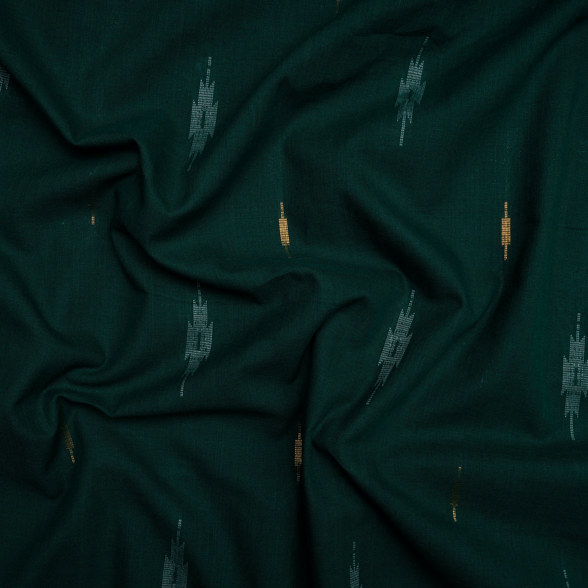 Dark Green Geometric Pattern Yarn Dyed Cutwork Fancy South Cotton Fabric