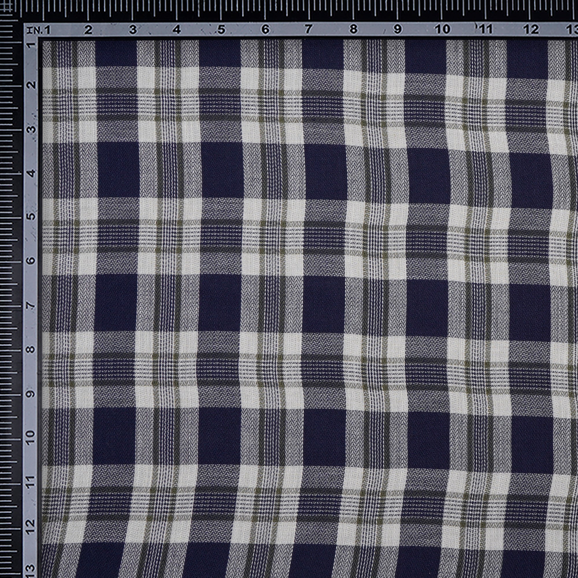 Navy Blue Check Pattern Loom Textured South Cotton Double Cloth Fabric