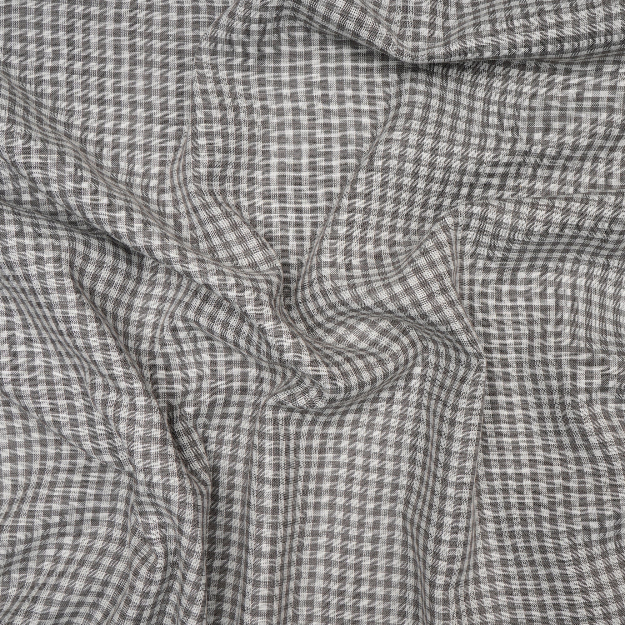 White-Grey Check Pattern Loom Textured South Cotton Double Cloth Fabric
