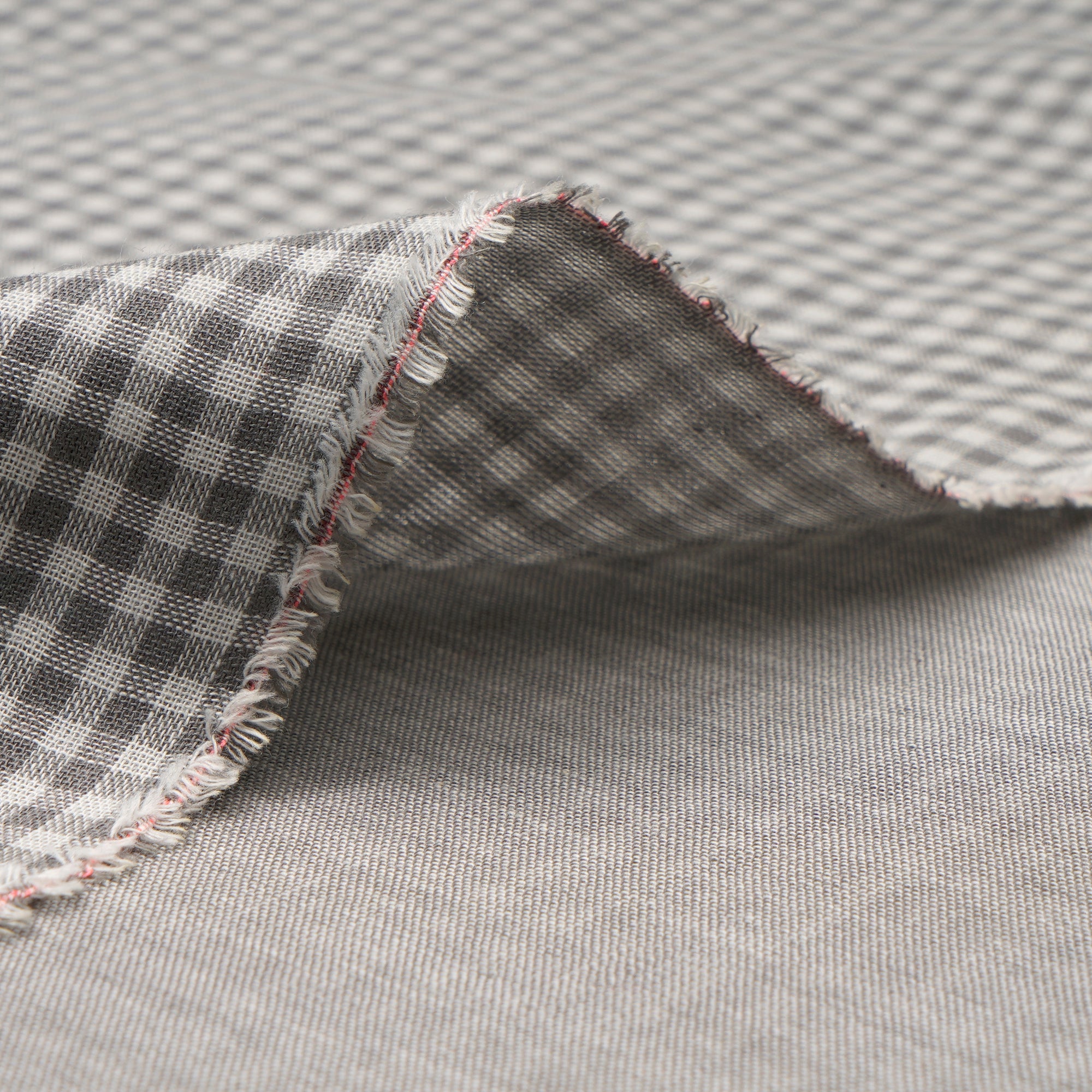 White-Grey Check Pattern Loom Textured South Cotton Double Cloth Fabric