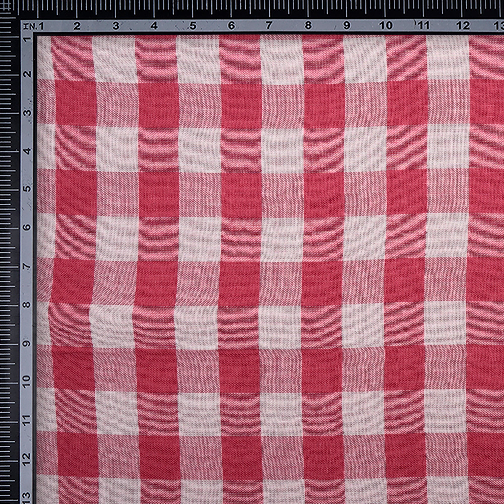 Calypso Coral Check Pattern Loom Textured South Cotton Double Cloth Fabric