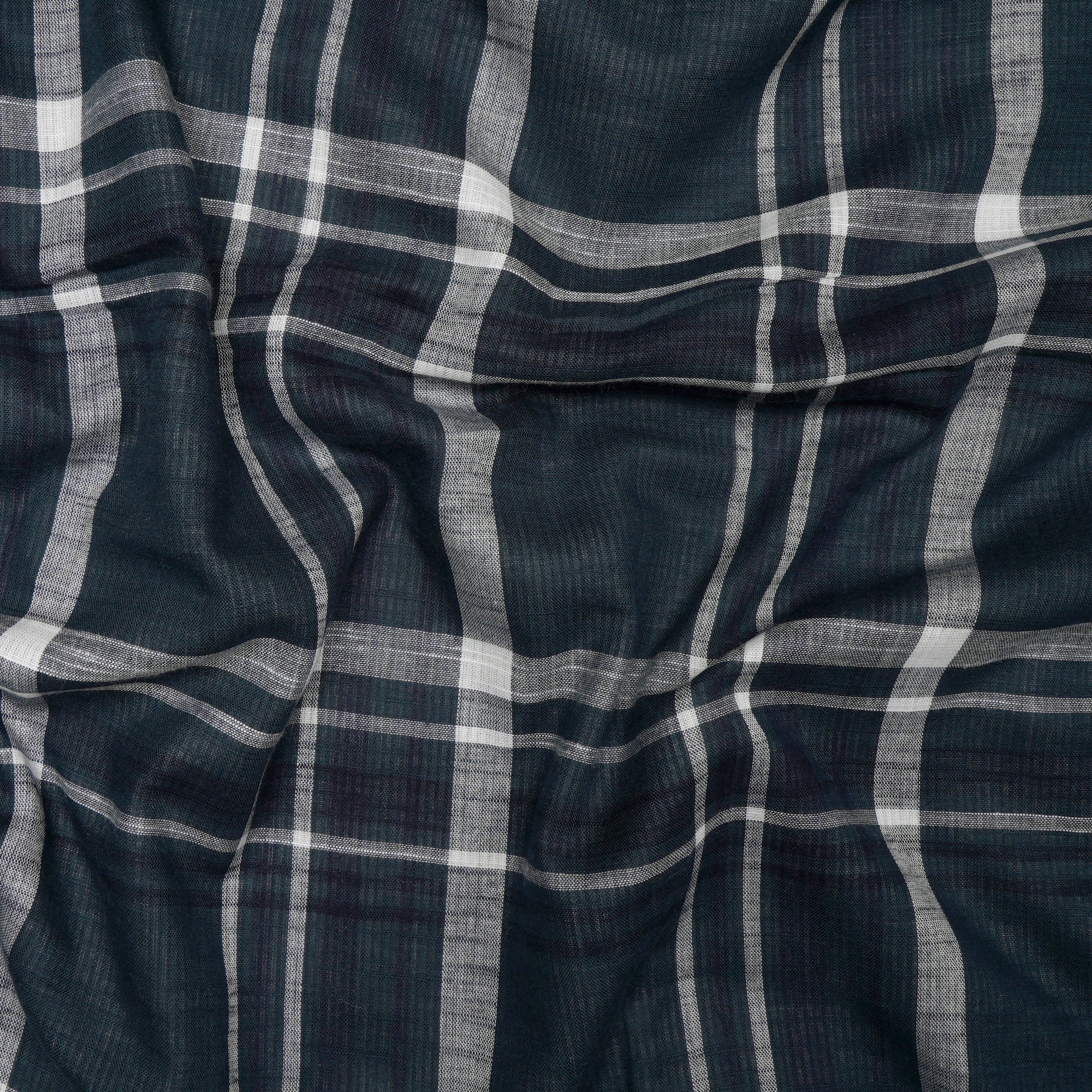 Dark Blue Check Pattern Loom Textured South Cotton Double Cloth Fabric