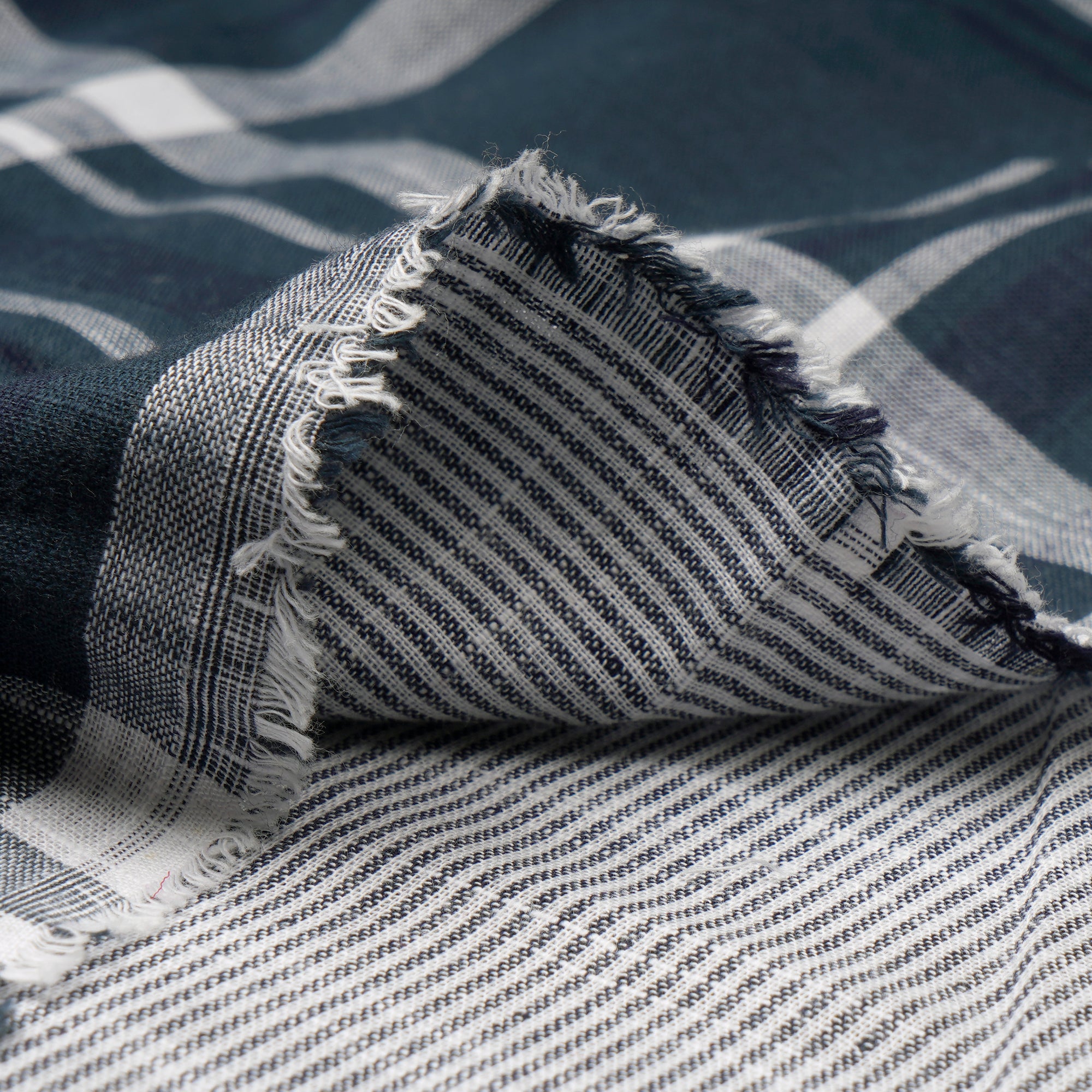 Dark Blue Check Pattern Loom Textured South Cotton Double Cloth Fabric