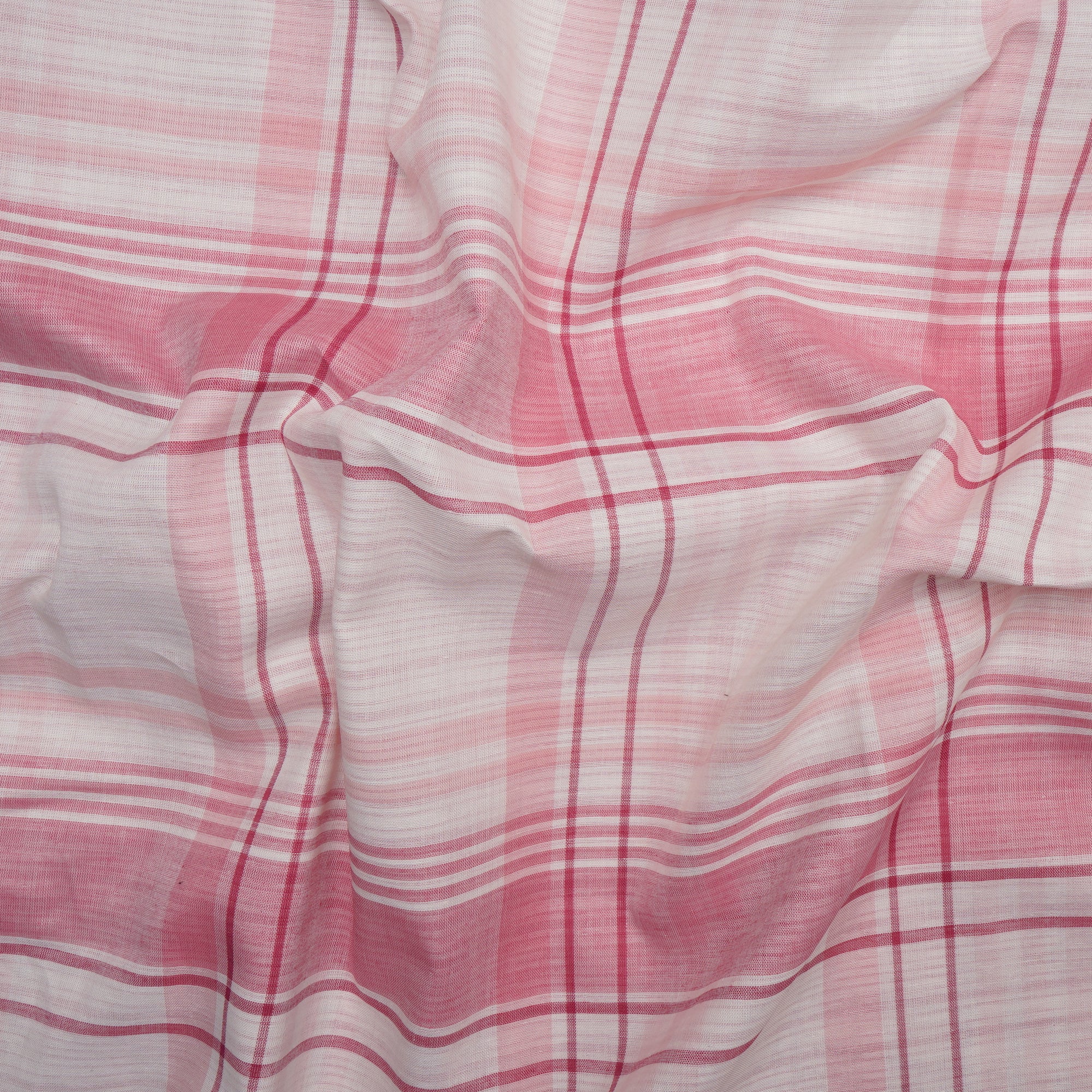 Candy Pink Check Pattern Loom Textured South Cotton Double Cloth Fabric