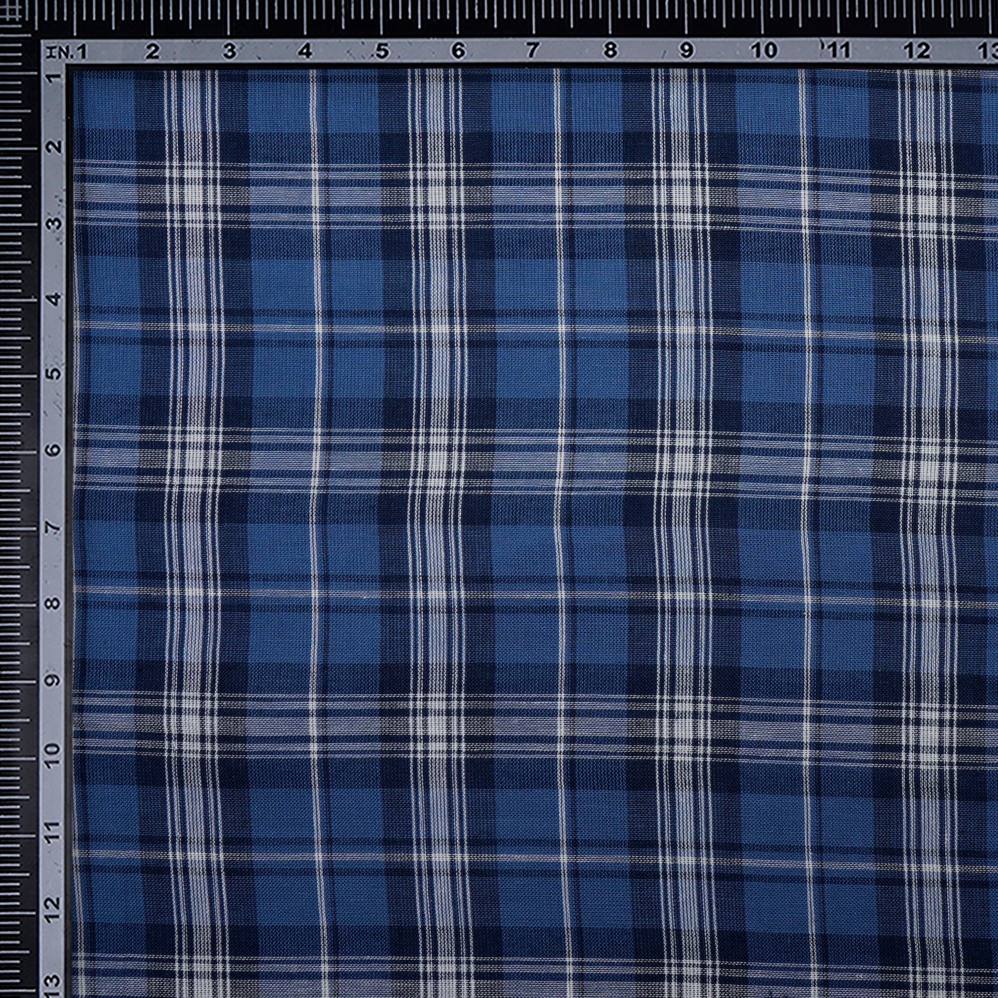 Blue Check Pattern Loom Textured South Cotton Double Cloth Fabric