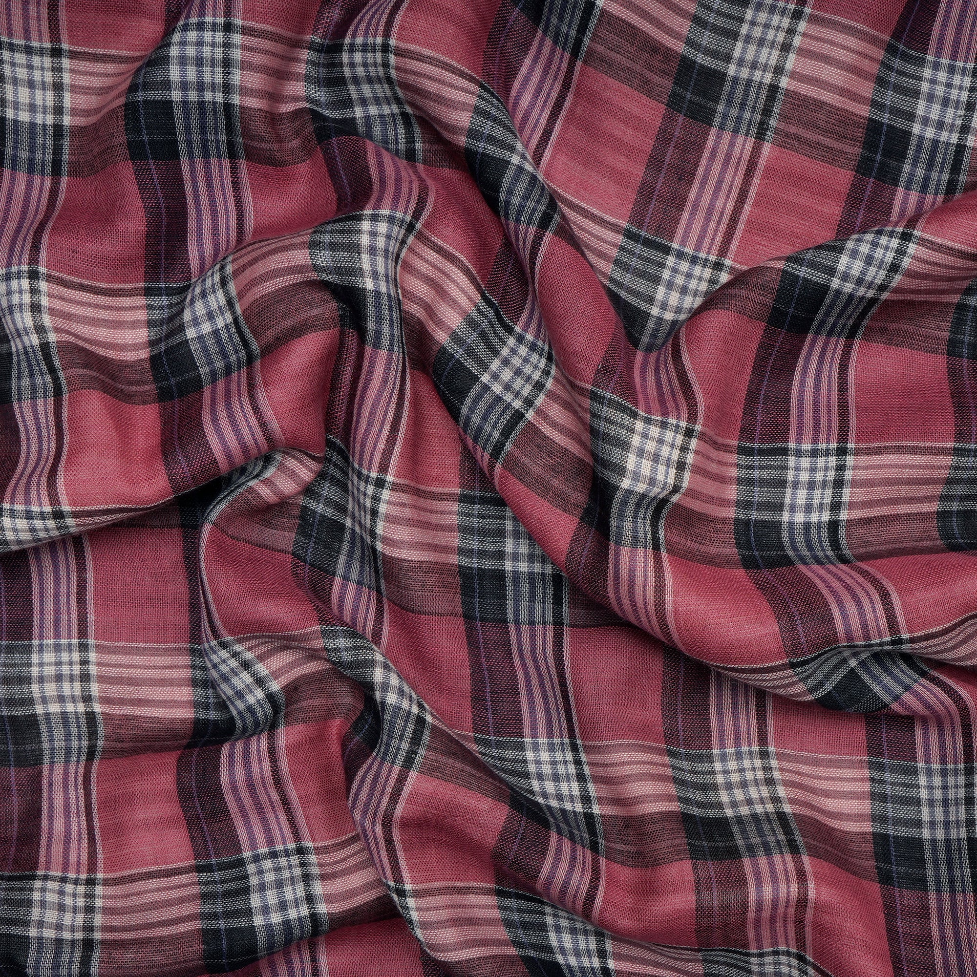 Rapture Rose Check Pattern Loom Textured South Cotton Double Cloth Fabric