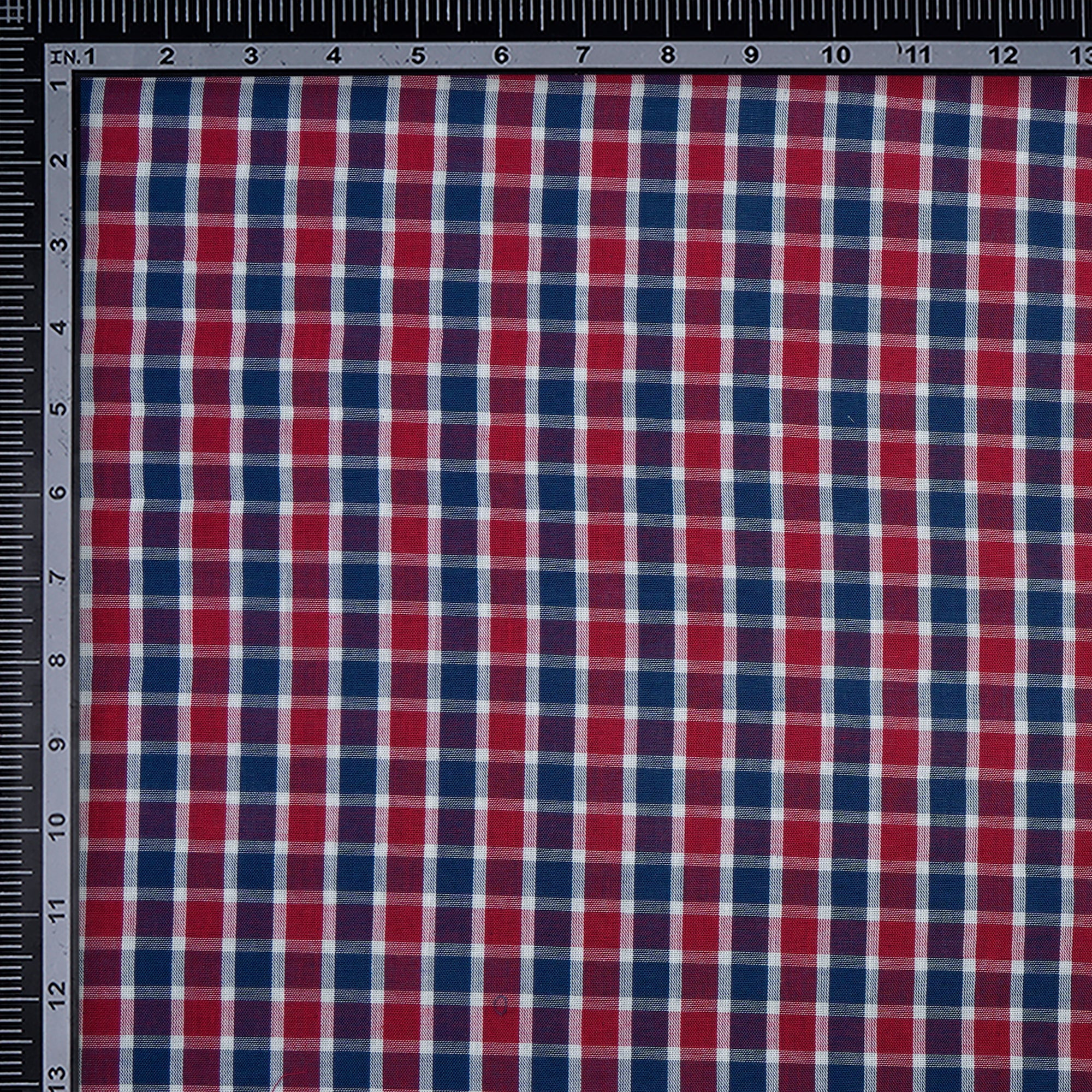 Red-Blue Check Pattern Loom Textured South Cotton Double Cloth Fabric