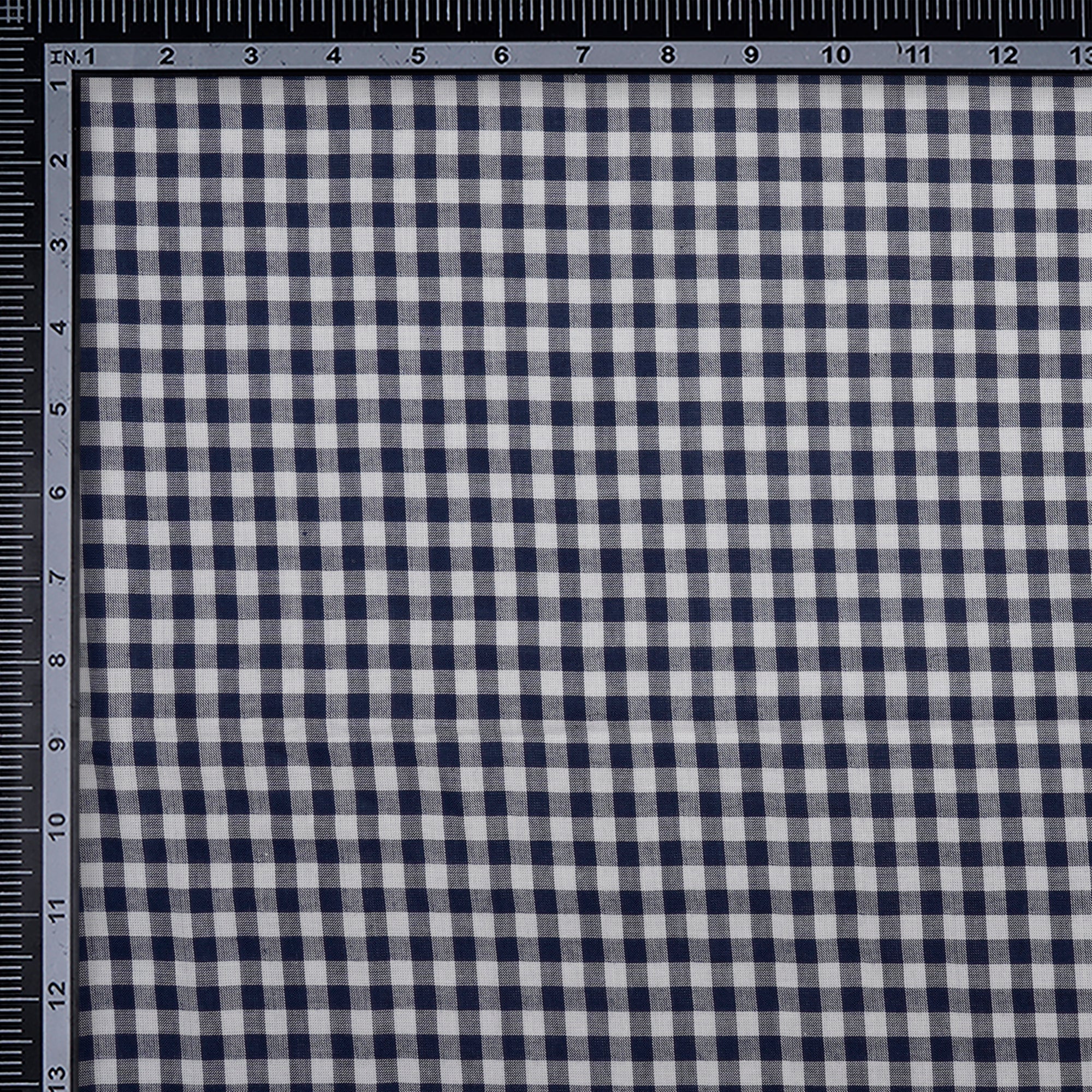 Dark Navy Blue Check Pattern Loom Textured South Cotton Double Cloth Fabric