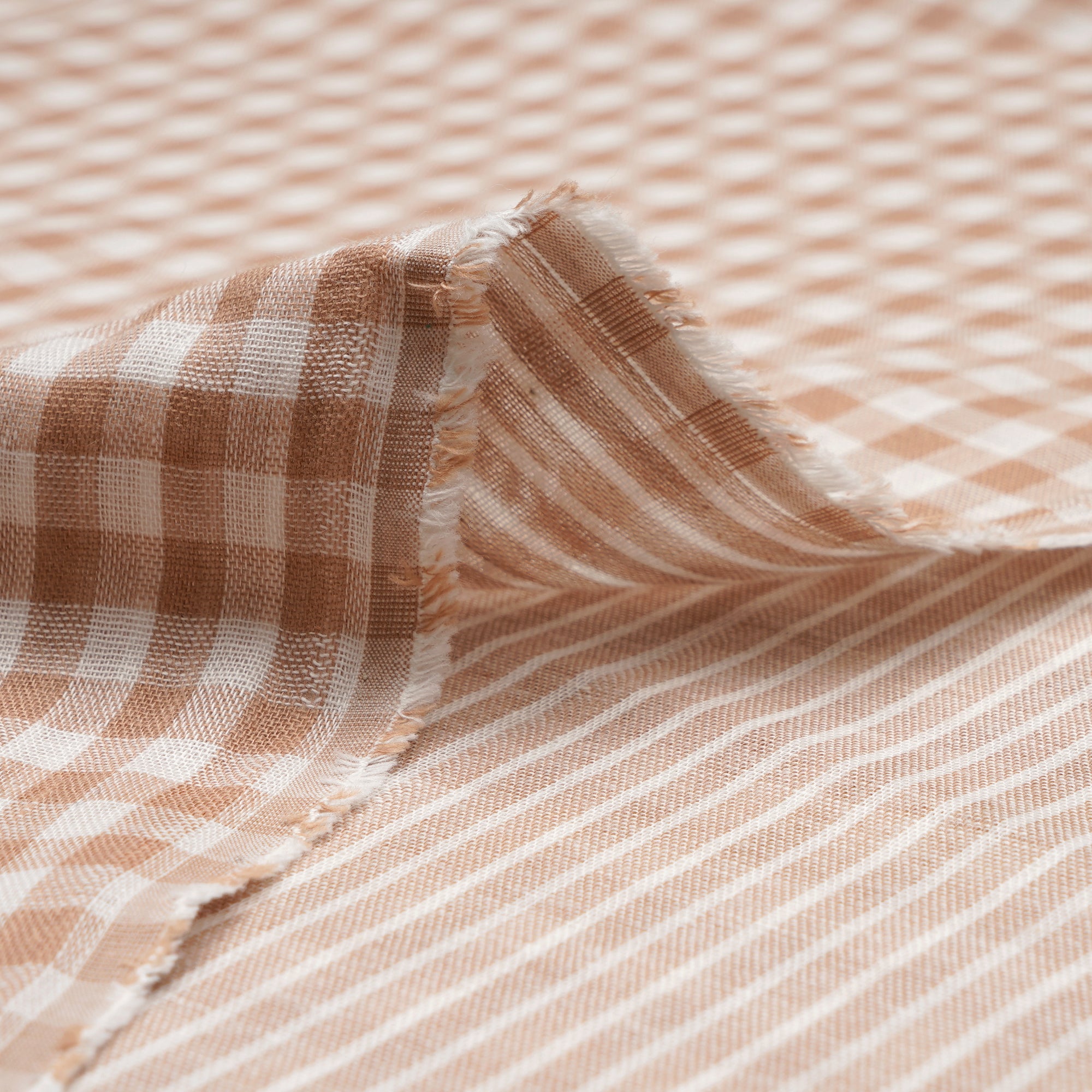 Maple Sugar Check Pattern Loom Textured South Cotton Double Cloth Fabric