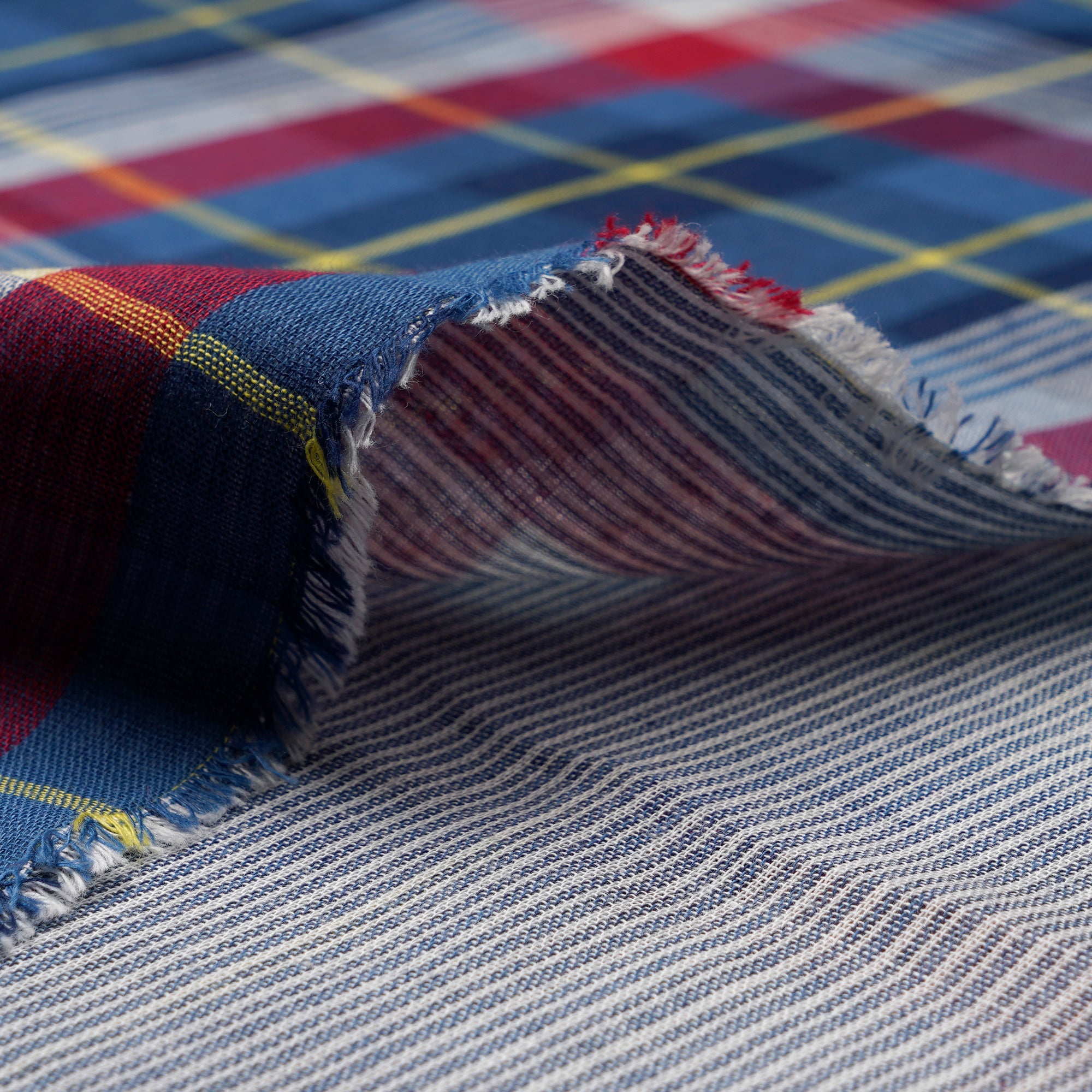 Multi Color Check Pattern Loom Textured South Cotton Double Cloth Fabric