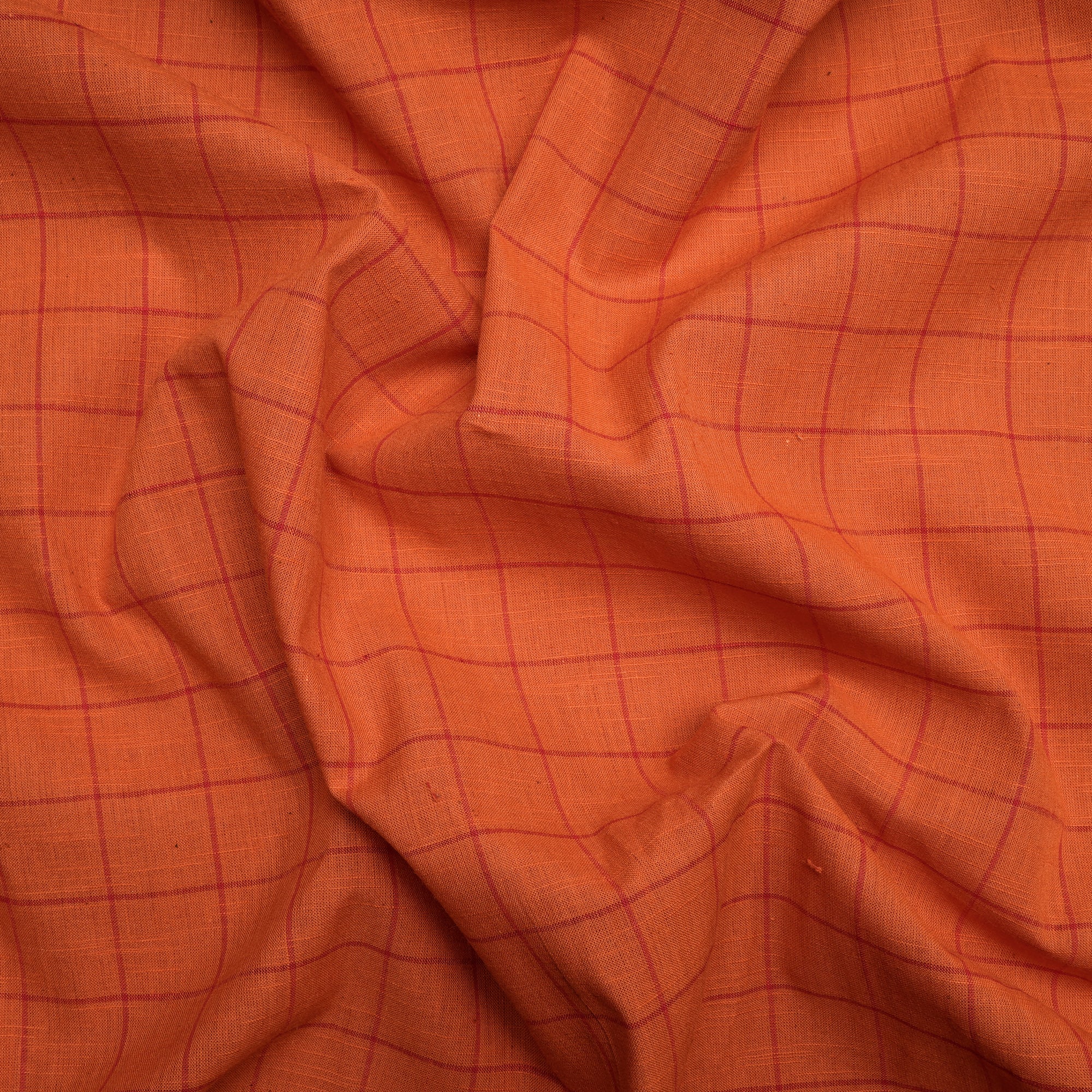 Burnt Orange Check Pattern Yarn Dyed Fancy South Cotton Fabric