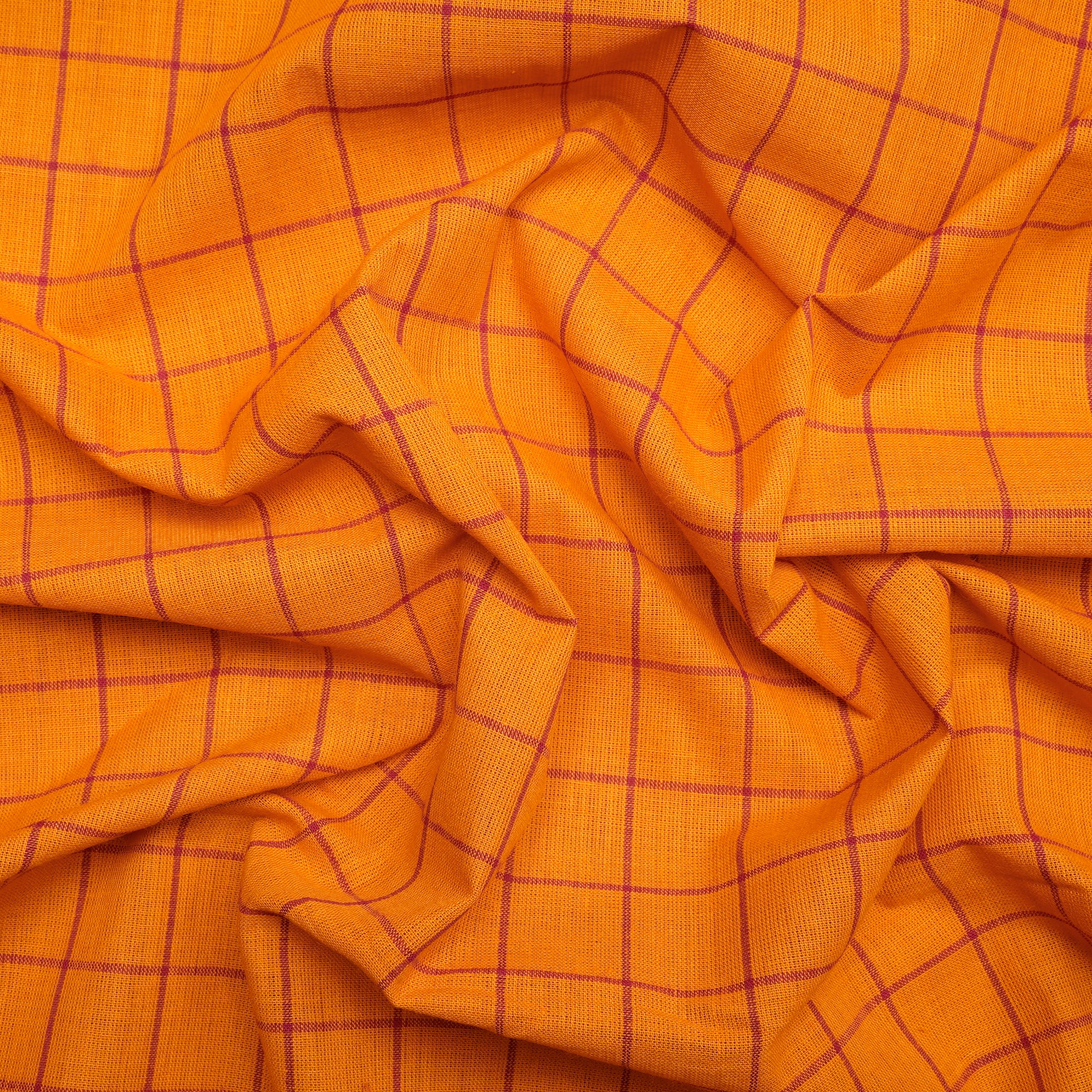 Cadmium Yellow Check Pattern Yarn Dyed Fancy South Cotton Fabric