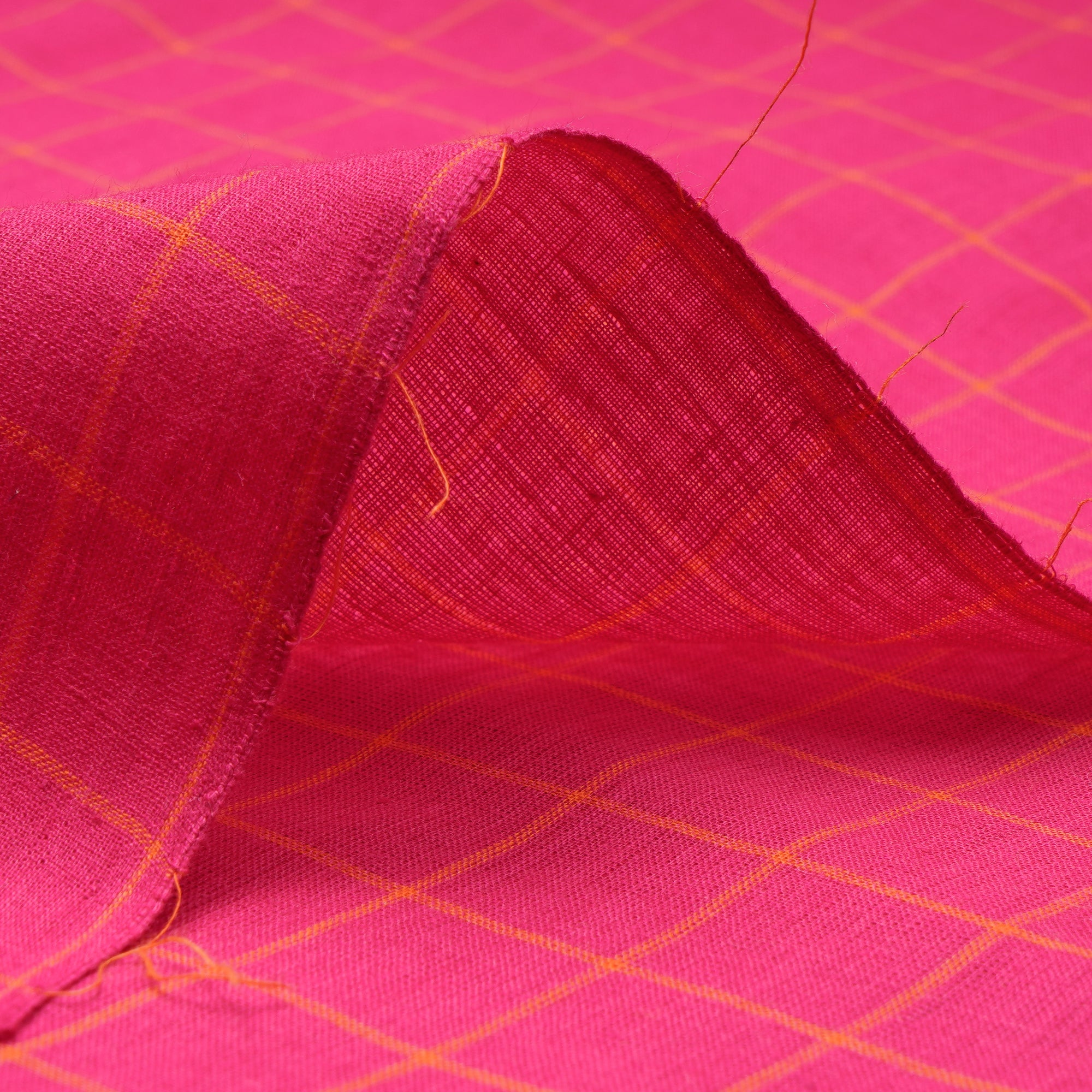 Rani Pink Check Pattern Yarn Dyed Fancy South Cotton Fabric