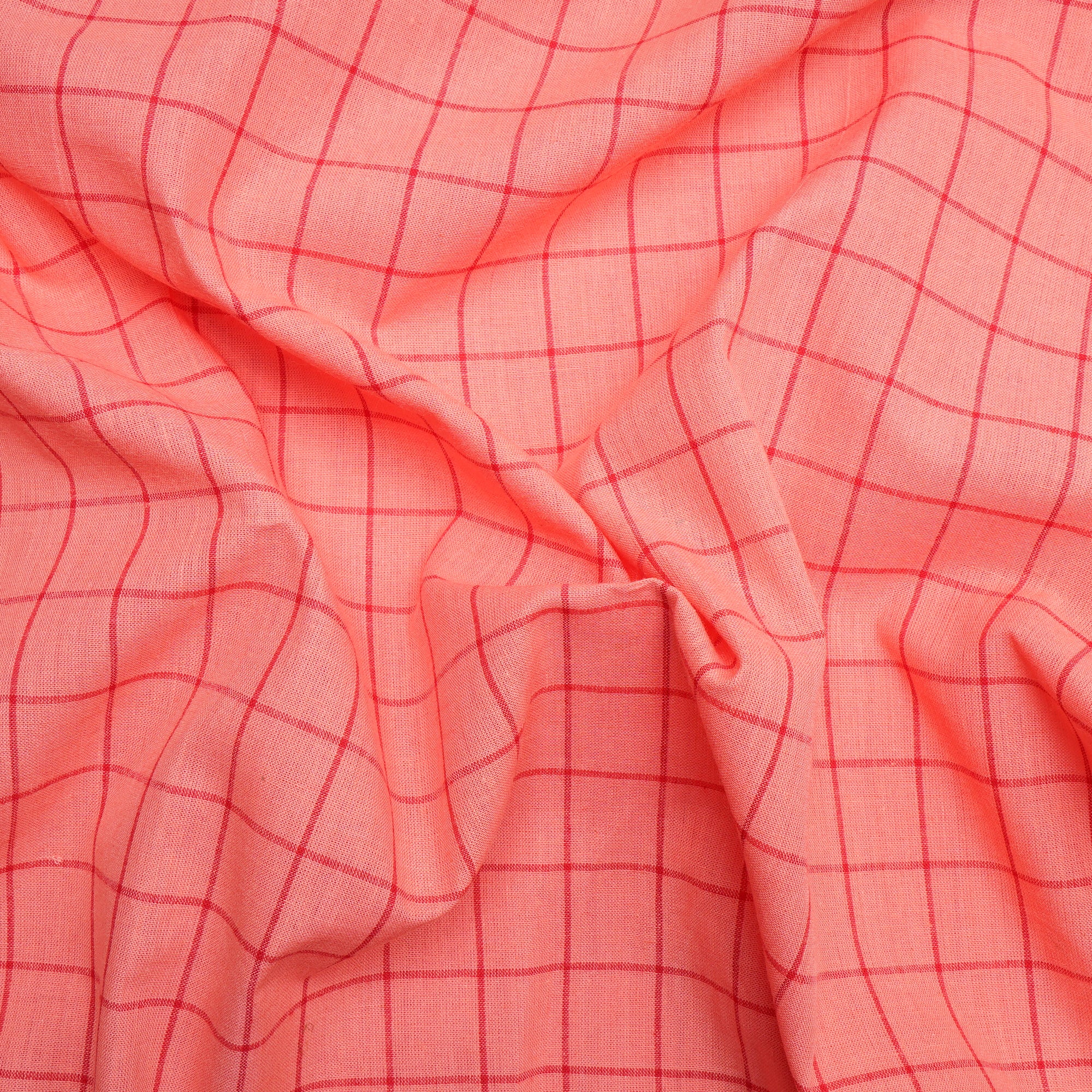 Burnt Coral Check Pattern Yarn Dyed Fancy South Cotton Fabric