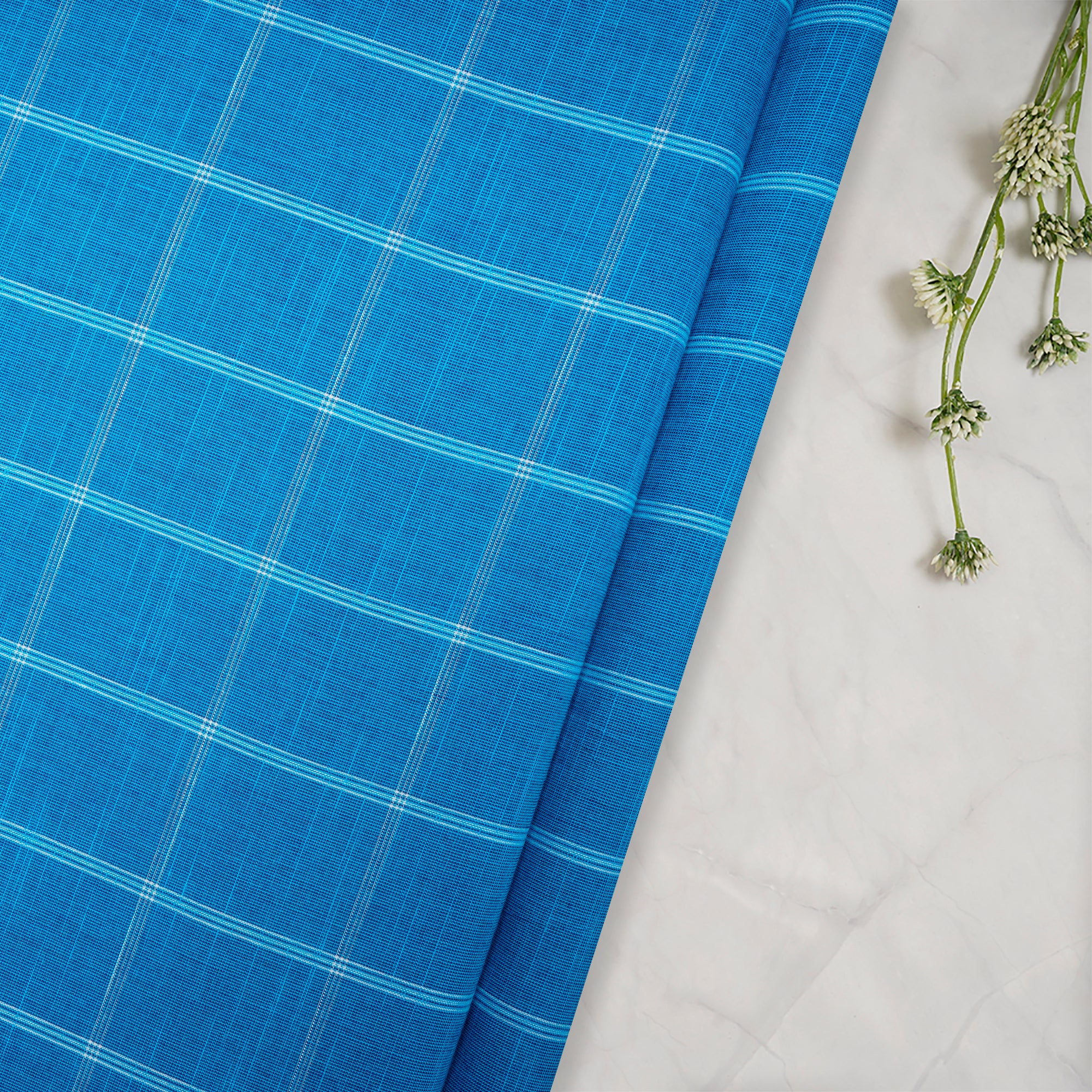 Blue Jewel Check Pattern Yarn Dyed Fancy South Cotton Fabric