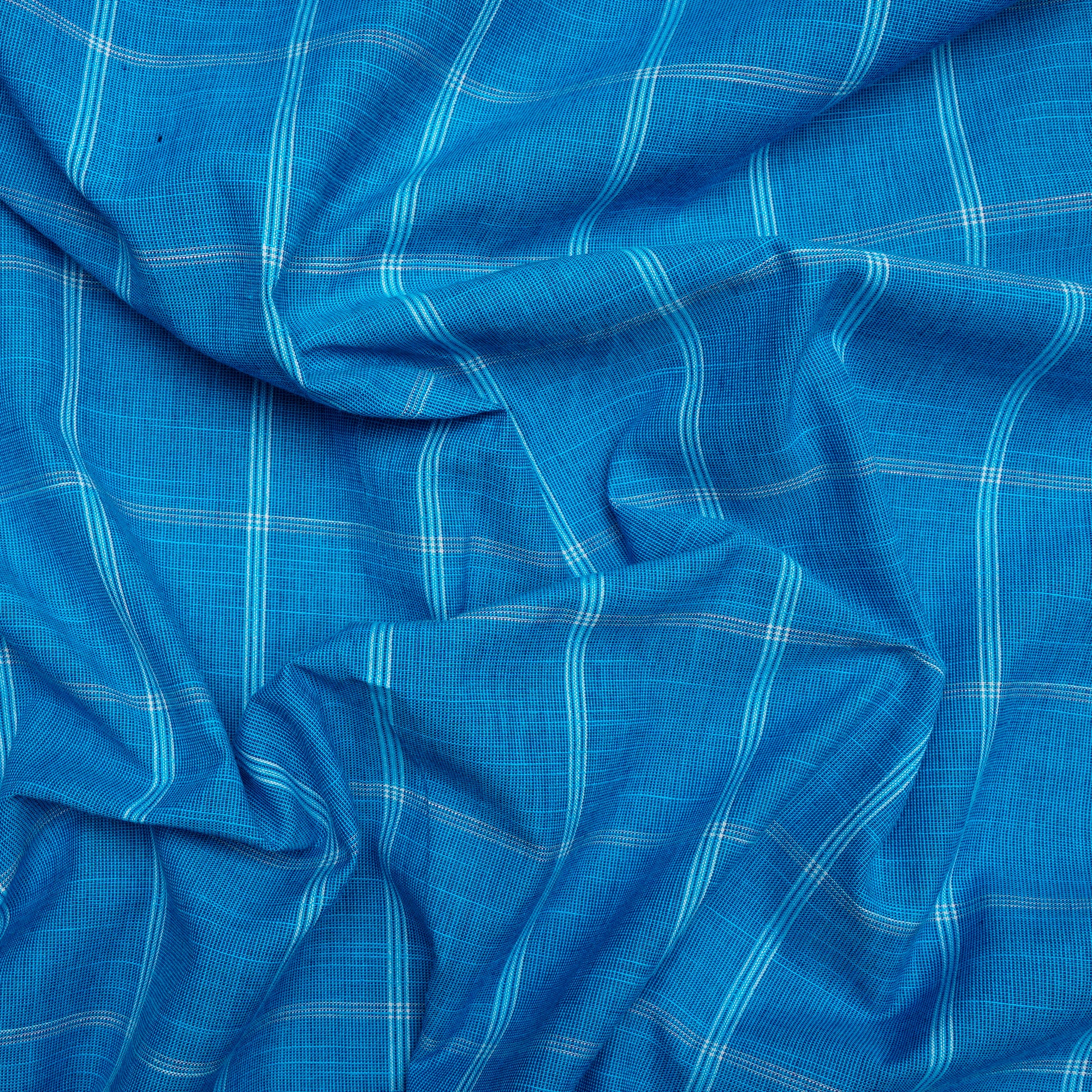 Blue Jewel Check Pattern Yarn Dyed Fancy South Cotton Fabric