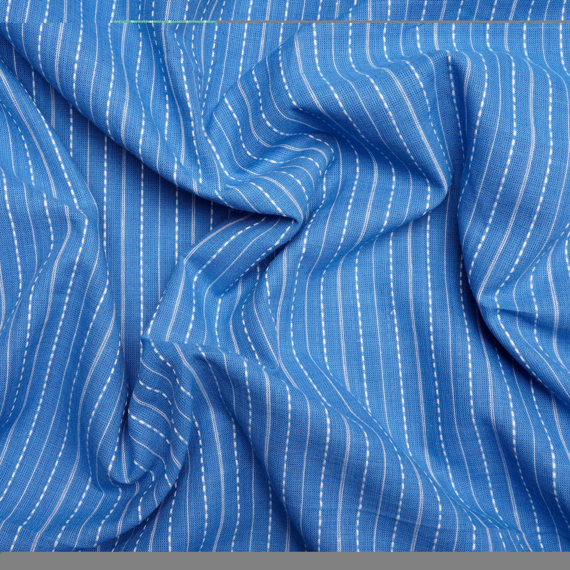 Alaskan Blue Stripe Pattern Yarn Dyed Cutwork Fancy South Cotton Fabric