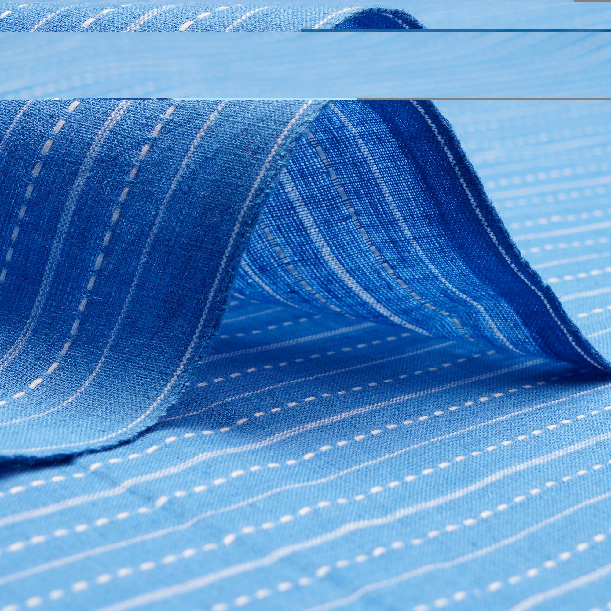 Alaskan Blue Stripe Pattern Yarn Dyed Cutwork Fancy South Cotton Fabric