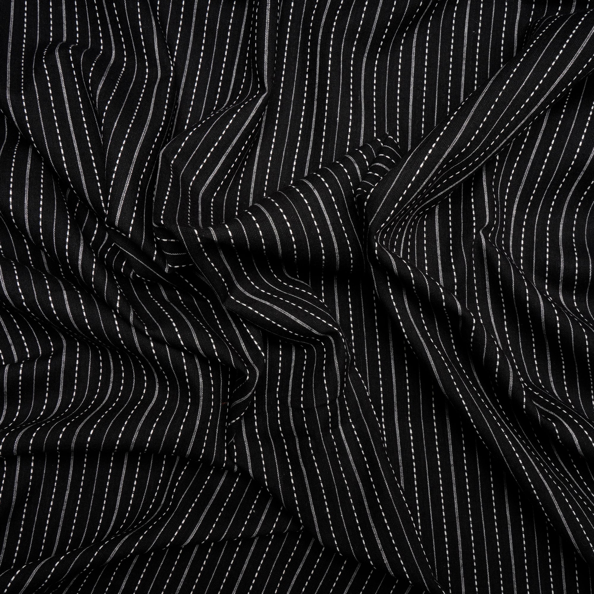 Black Stripe Pattern Yarn Dyed Cutwork Fancy South Cotton Fabric