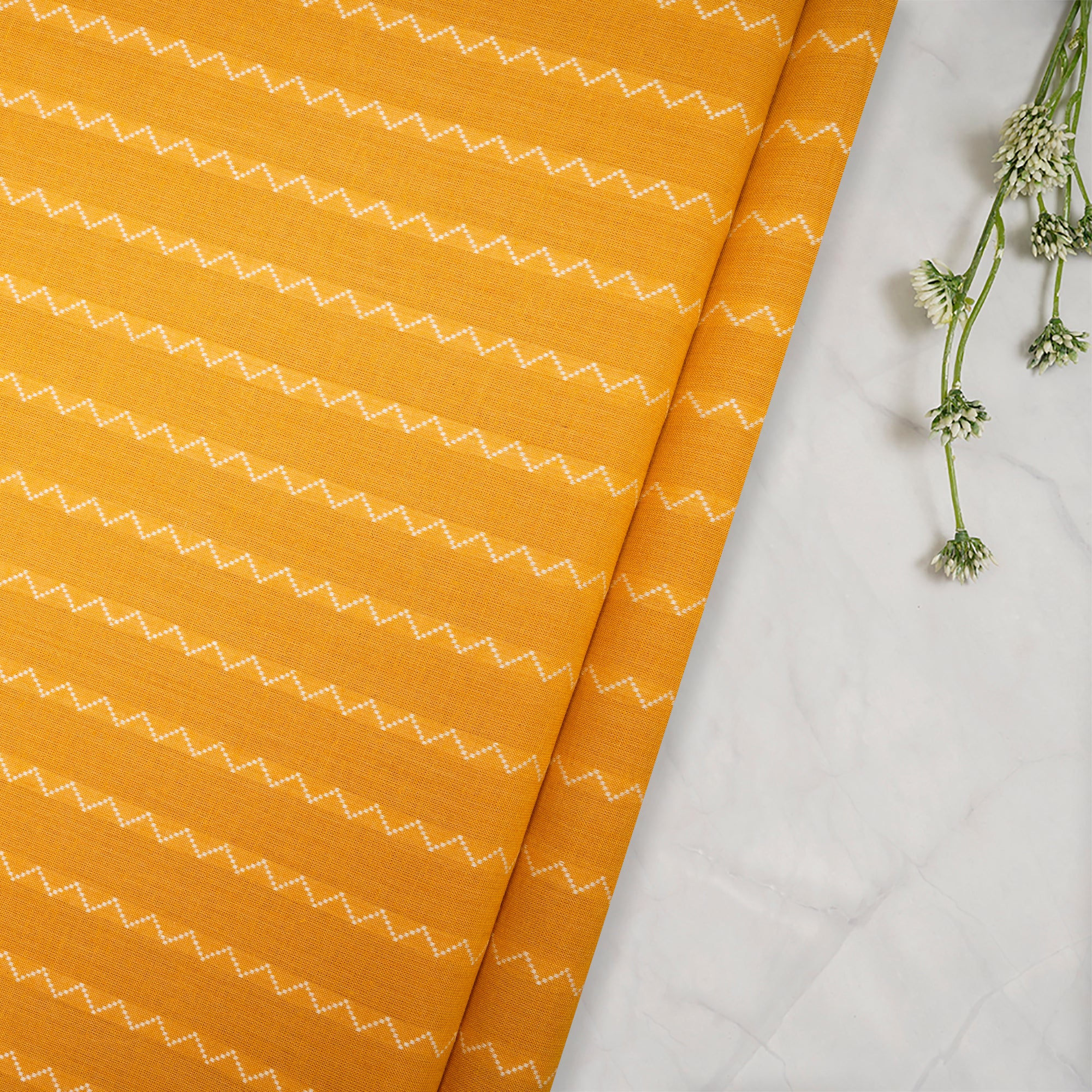 Mineral Yellow Stripe Pattern Yarn Dyed Cutwork Fancy South Cotton Fabric