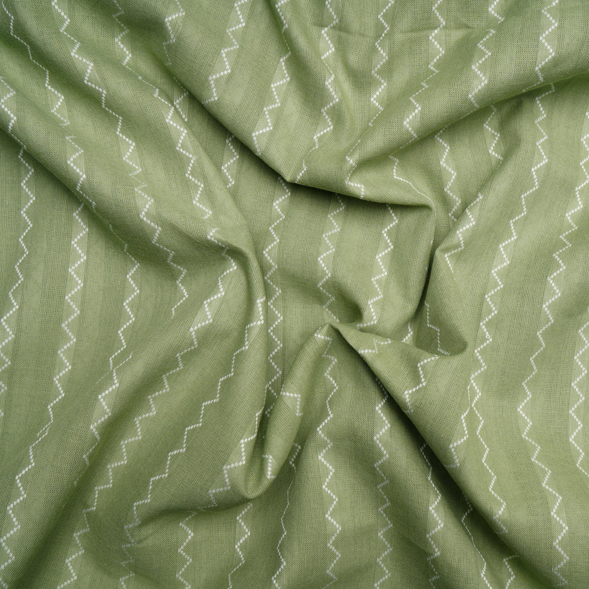 Celadon Green Stripe Pattern Yarn Dyed Cutwork Fancy South Cotton Fabric