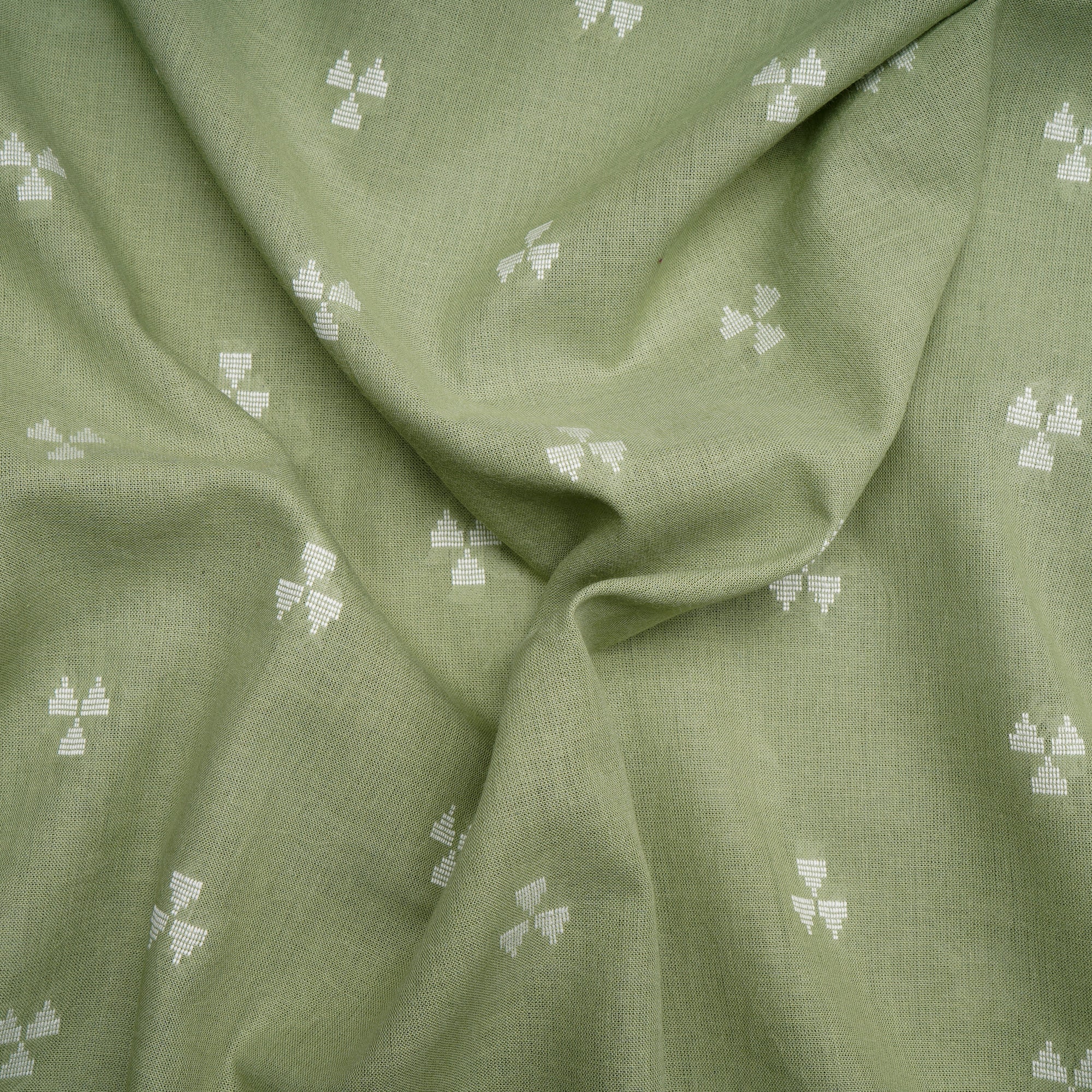 Celadon Green Geometric Pattern Yarn Dyed Cutwork Fancy South Cotton Fabric