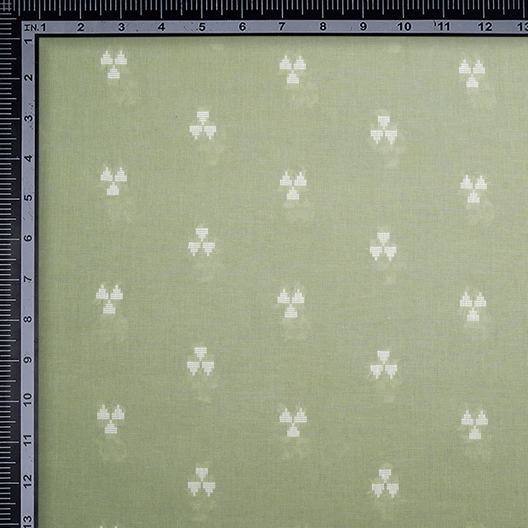 Celadon Green Geometric Pattern Yarn Dyed Cutwork Fancy South Cotton Fabric