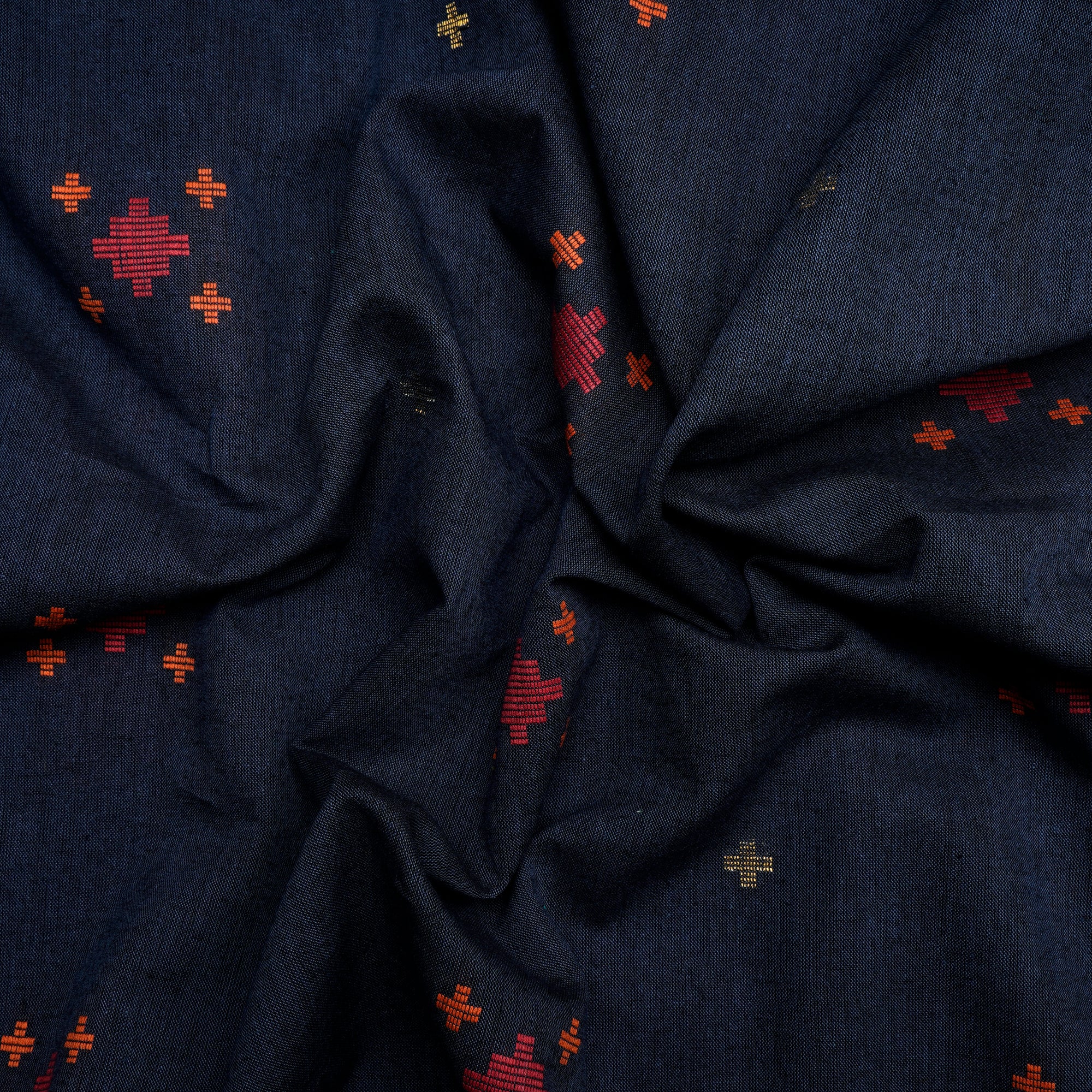 Ensign Blue Geometric Pattern Yarn Dyed Cutwork Fancy South Cotton Fabric