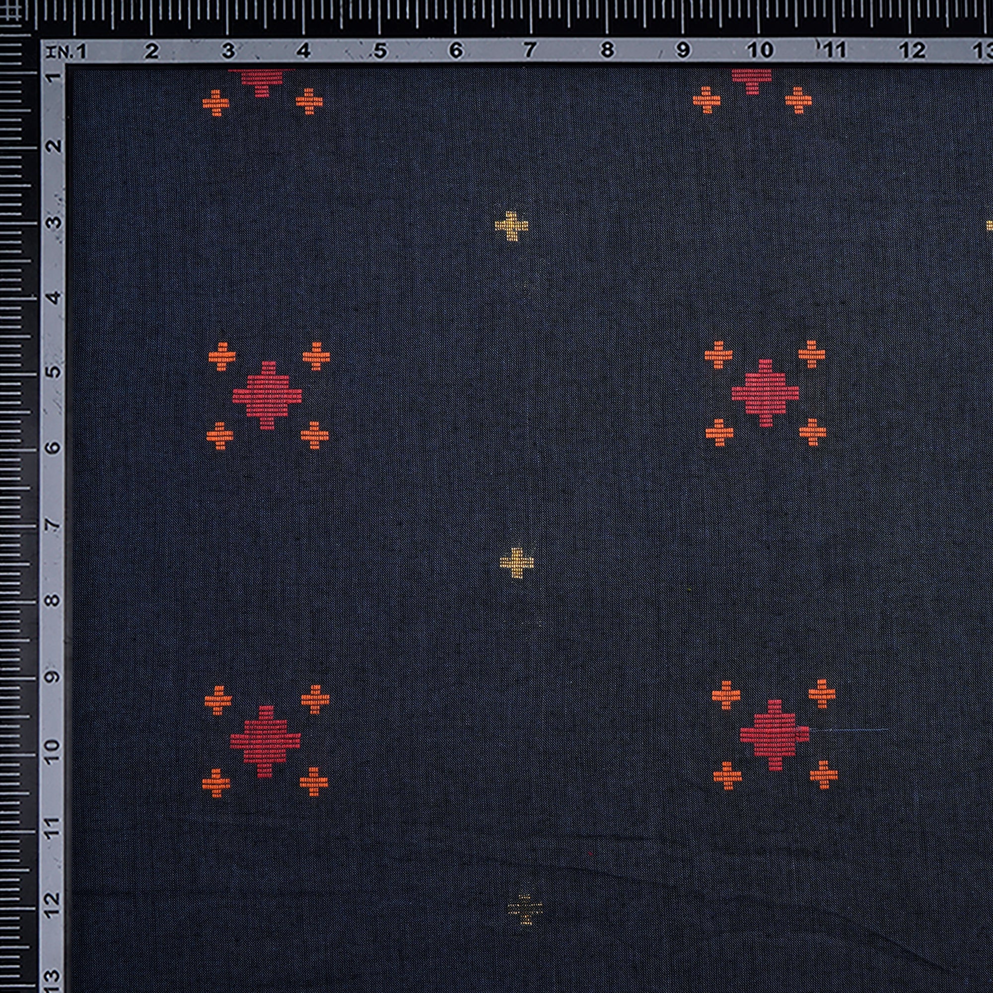 Ensign Blue Geometric Pattern Yarn Dyed Cutwork Fancy South Cotton Fabric