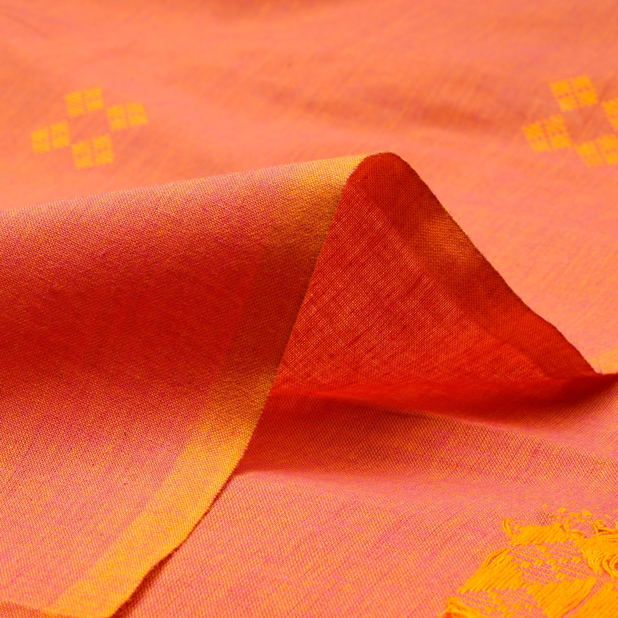 Pink-Yellow Geometric Pattern Yarn Dyed Cutwork Fancy South Cotton Fabric