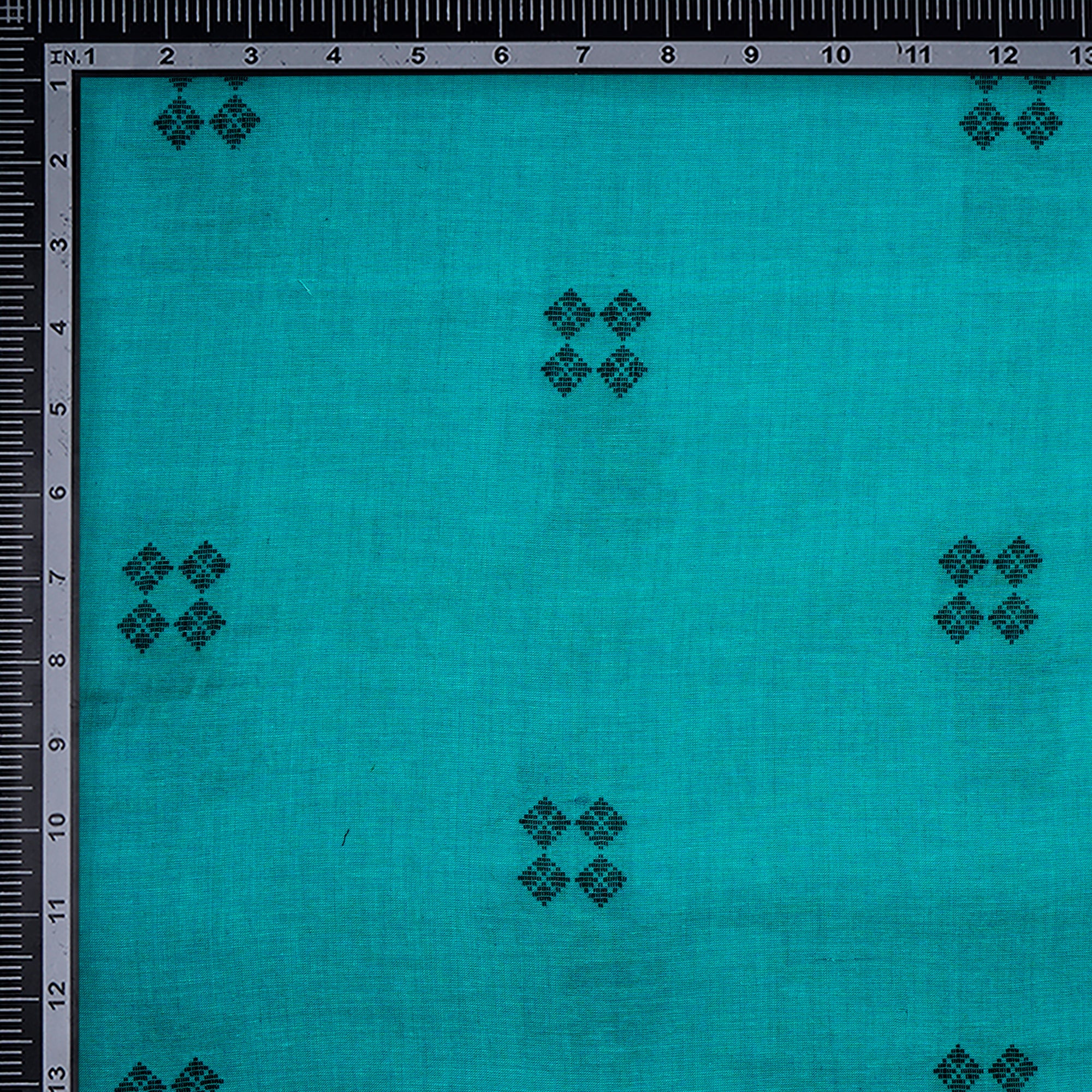 Bright Aqua Geometric Pattern Yarn Dyed Cutwork Fancy South Cotton Fabric